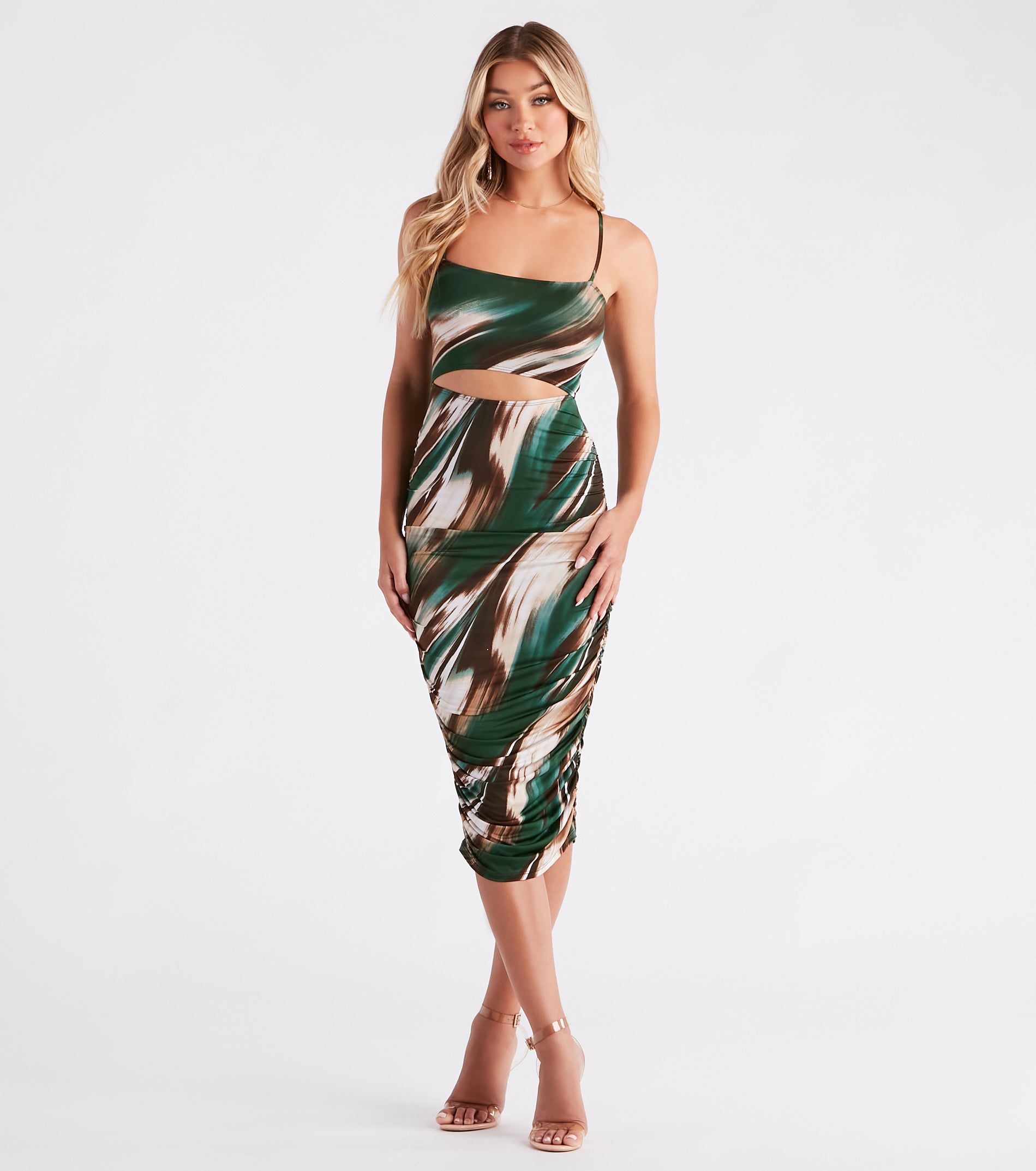 Stand Out Marble Print Cutout Midi Dress