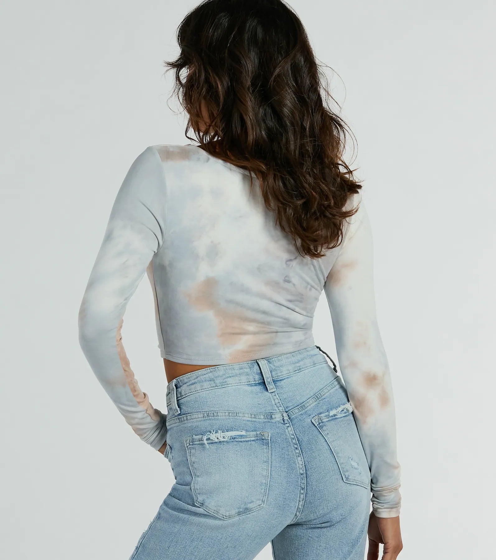 Tie Dye Cutie Lace-Up Long Sleeve Crop Top