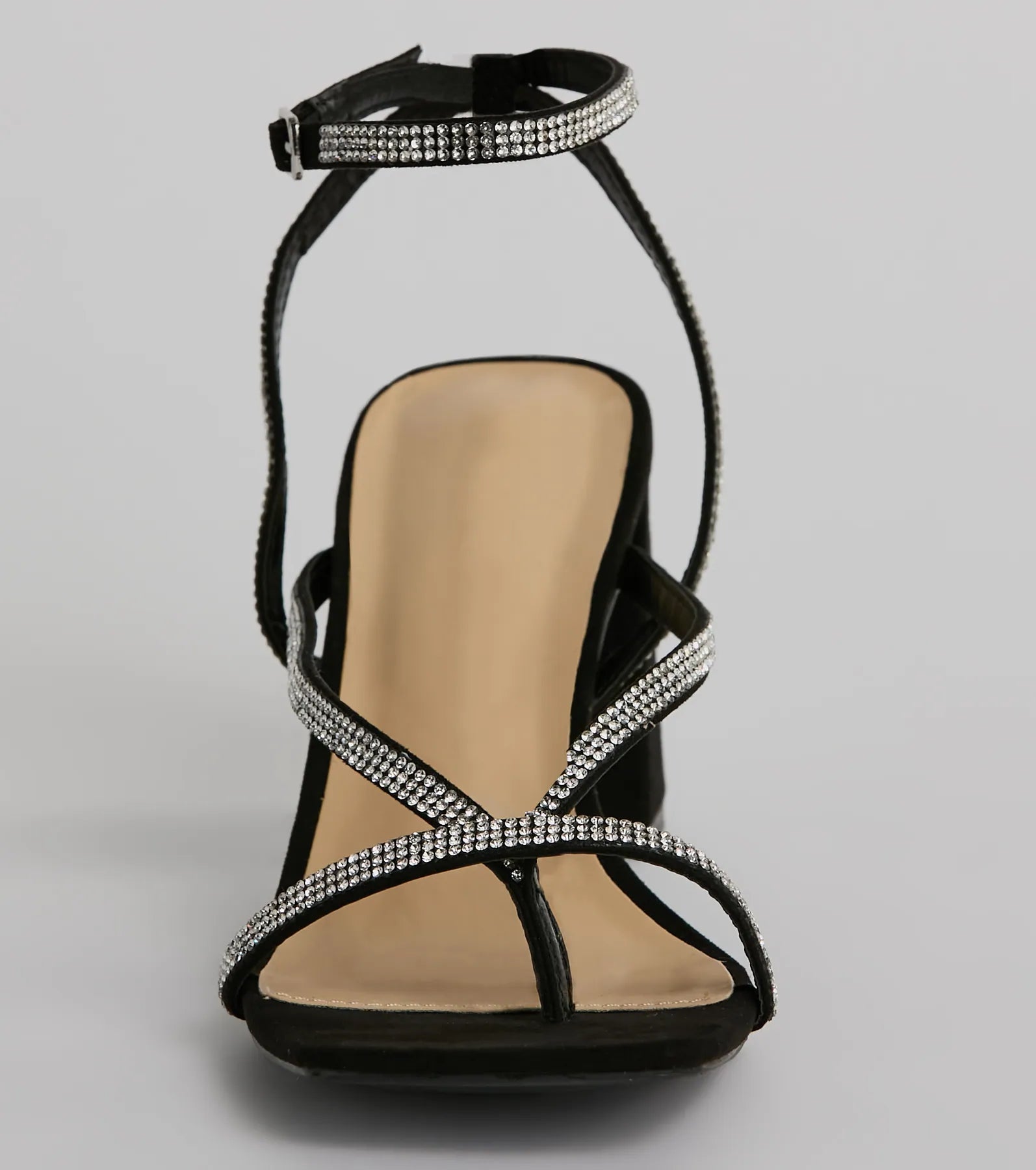 Radiant Rhinestone Strappy Block Heels