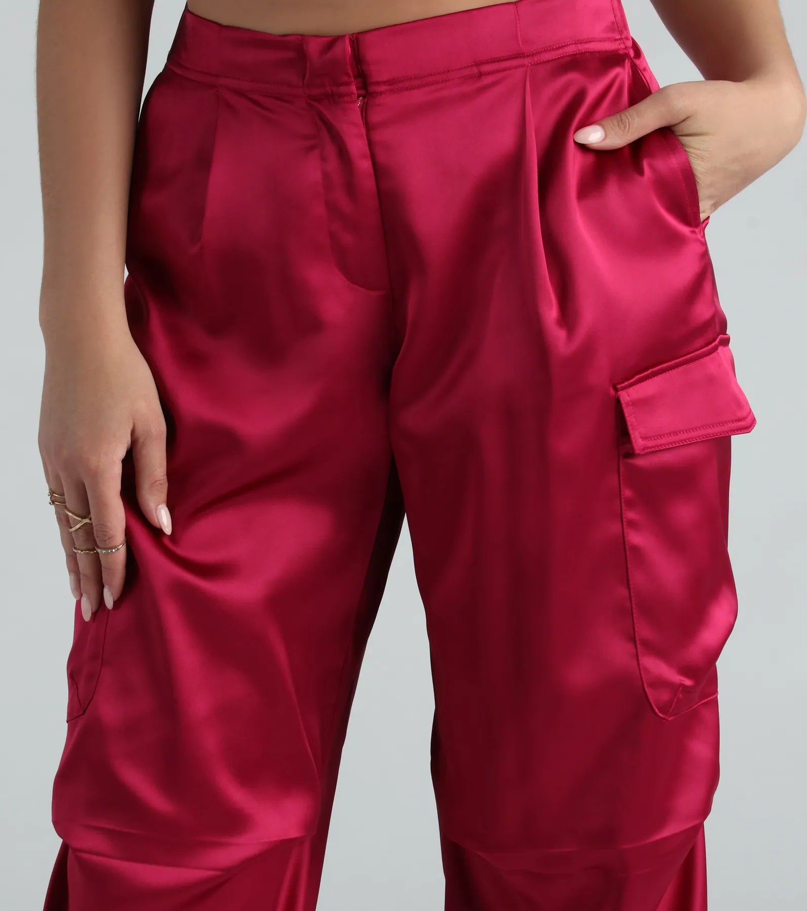 Pulling Strings Satin High-Rise Cargo Pants