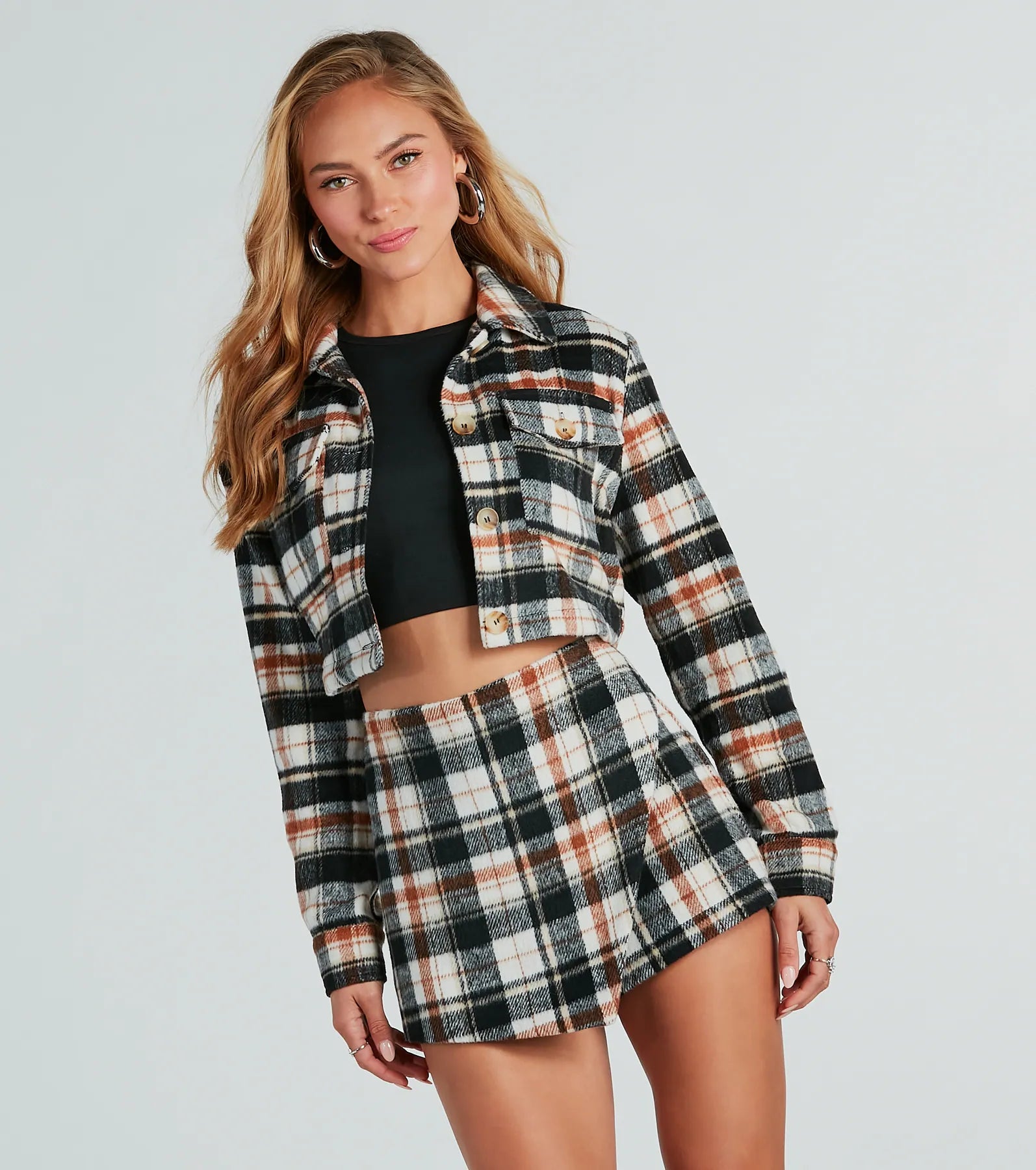 Cozy Trend Plaid Crop Shacket