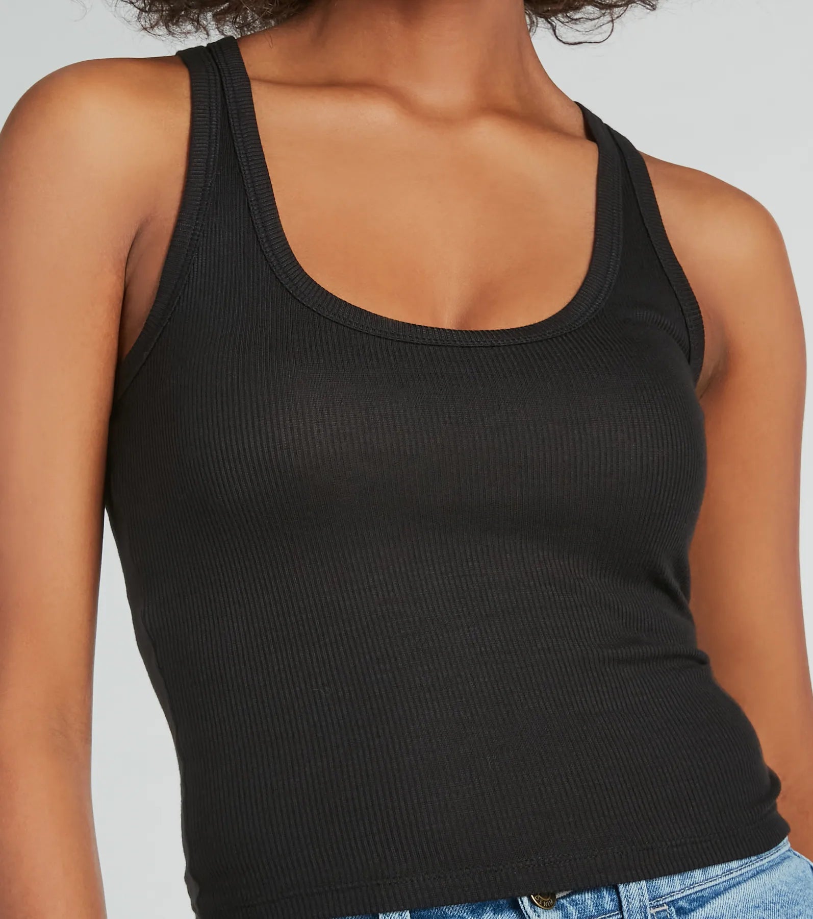 Fave Basic Scoop Neck Ribbed Knit Tank Top