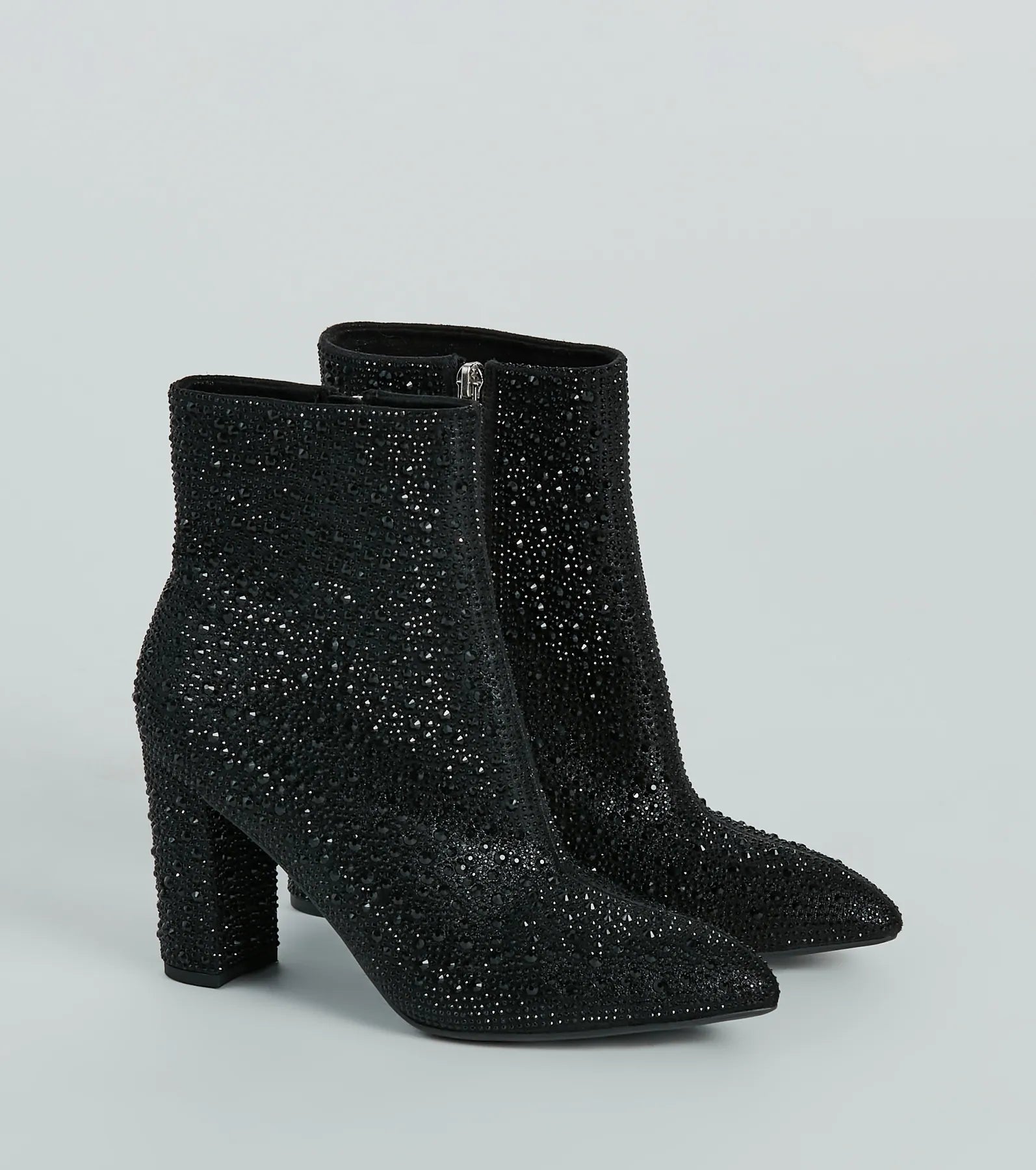 Sparkle Mode Rhinestone Block Heel Ankle Boots