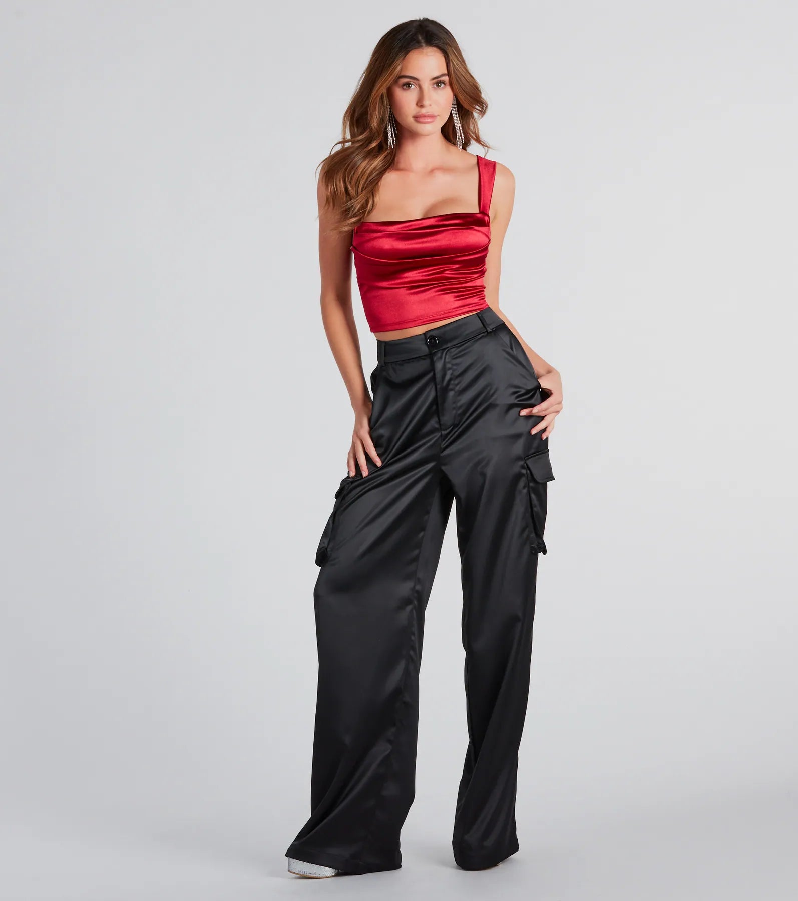 Sleek Stunner Ruched Satin Crop Top