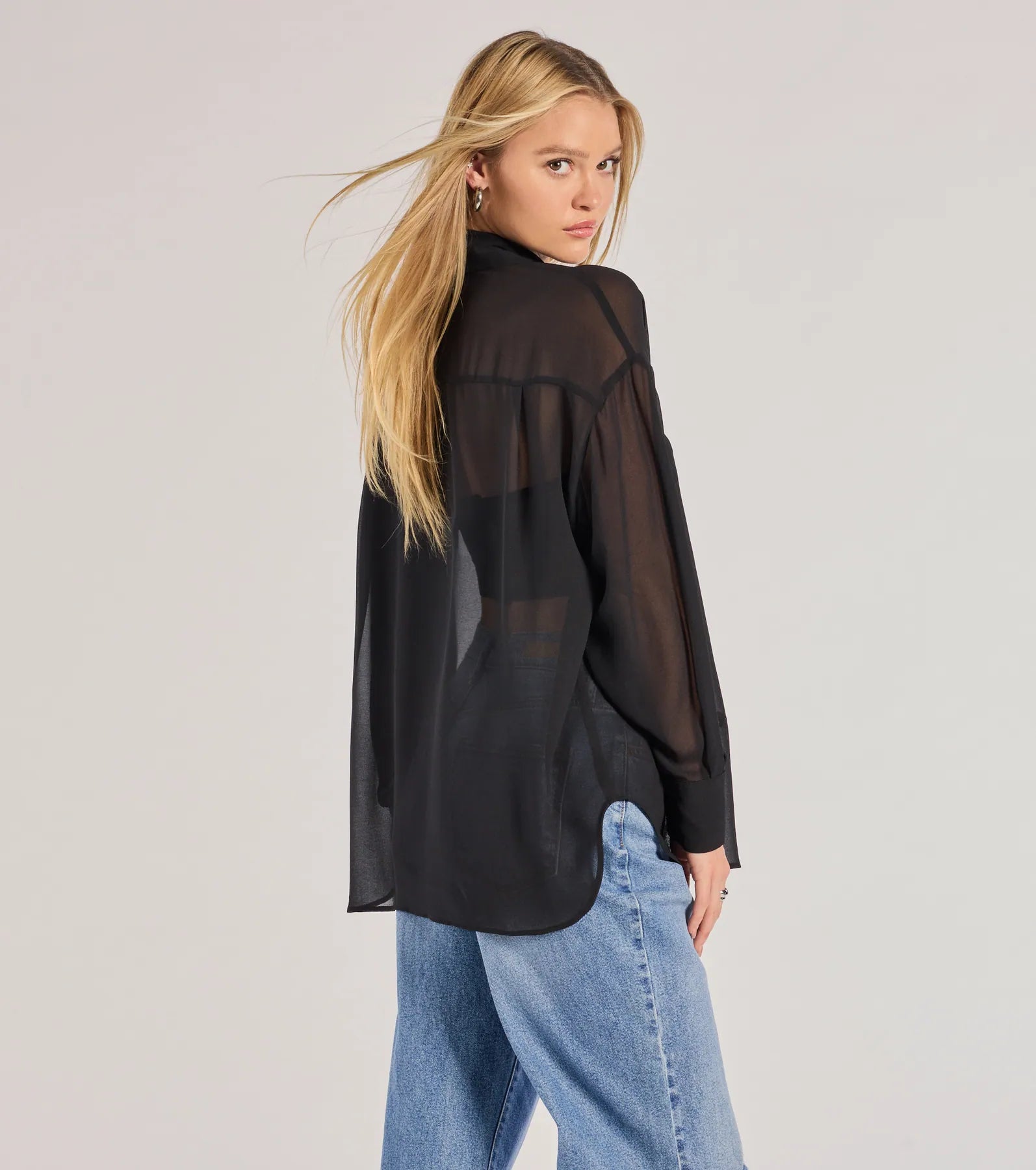 Sheer Ambition Long Sleeve Collared Blouse