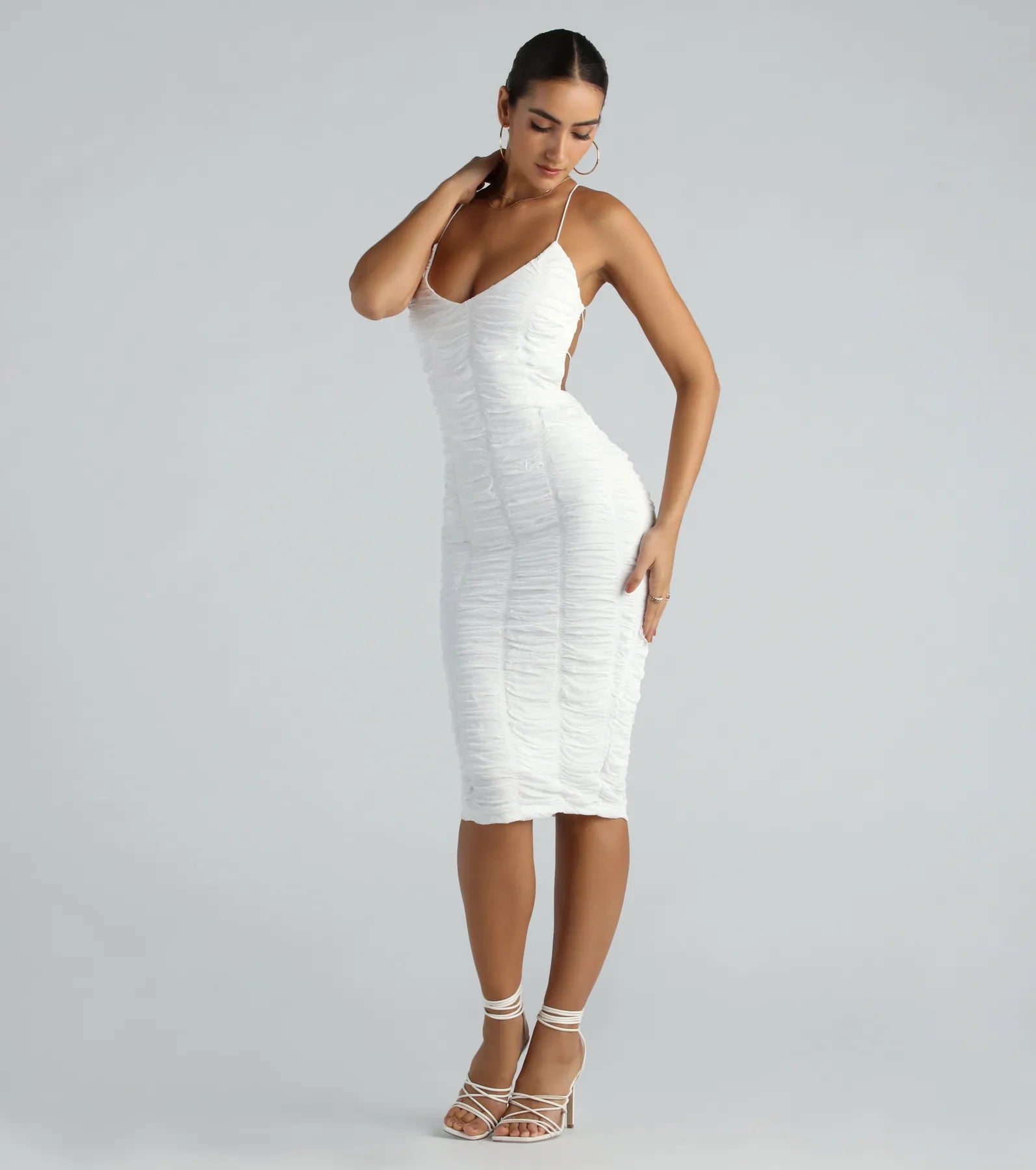 Graciela Formal Ruched Strappy Midi Dress