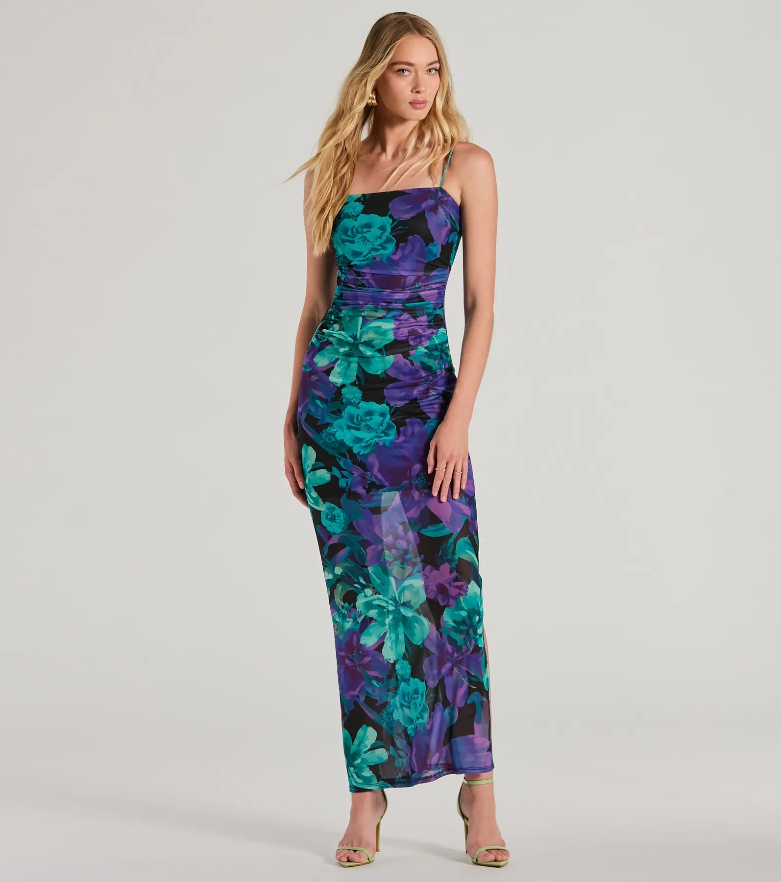 Vacay Mode Tropical Floral Mesh Maxi Dress