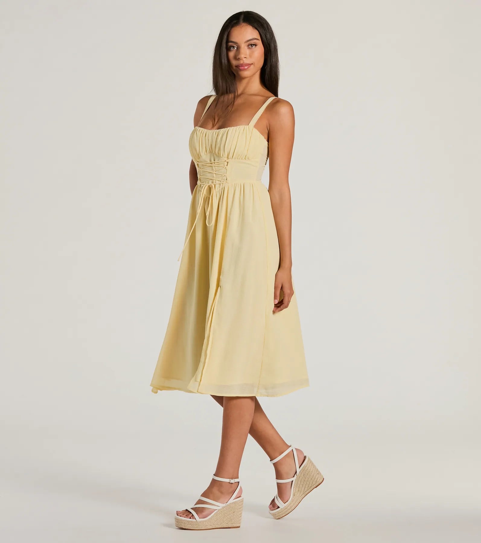 Modern Romance Sleeveless Lace-Up A-Line Midi Dress