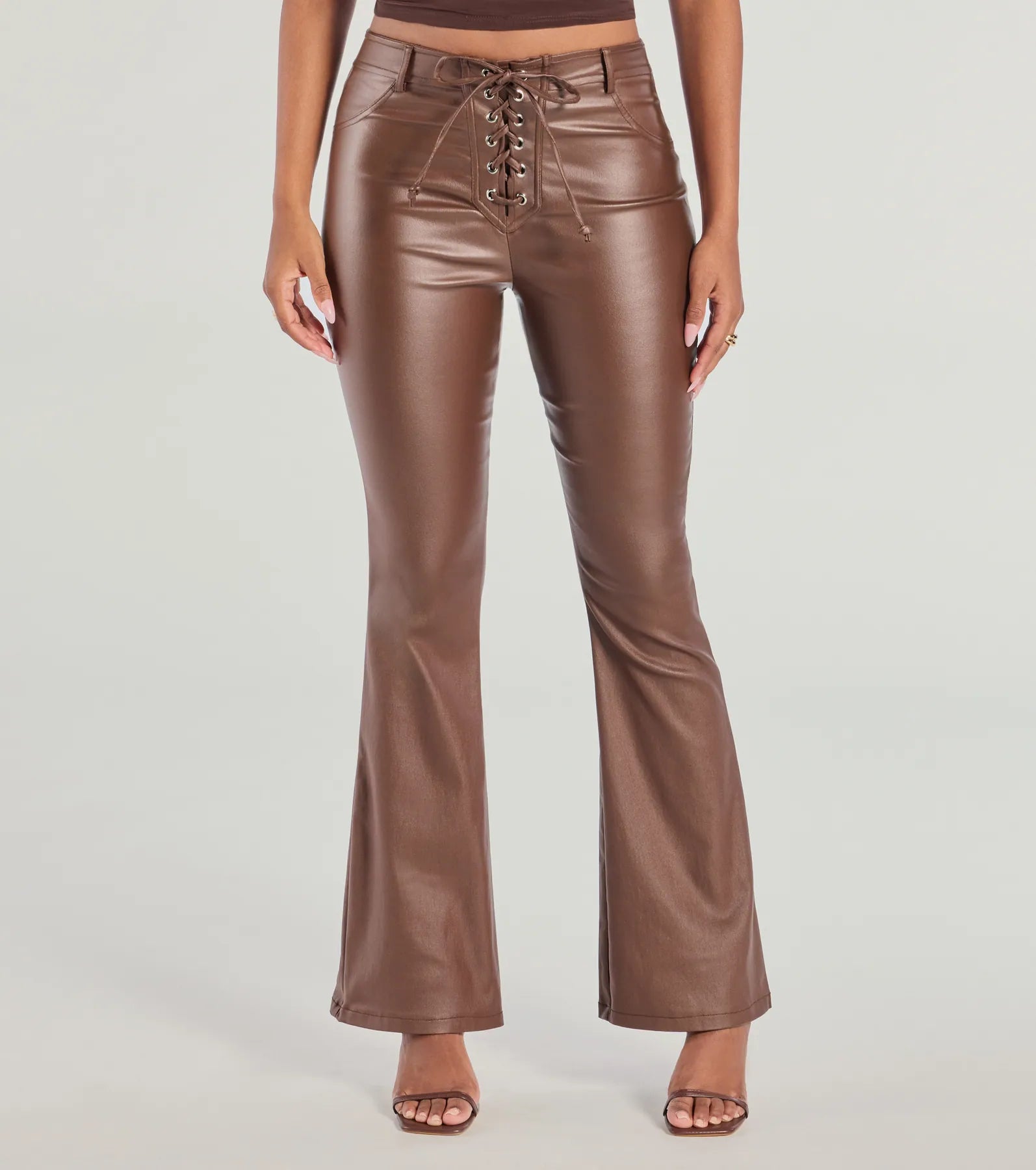 Ready For Sleek Lace-Up Flare Faux Leather Pants