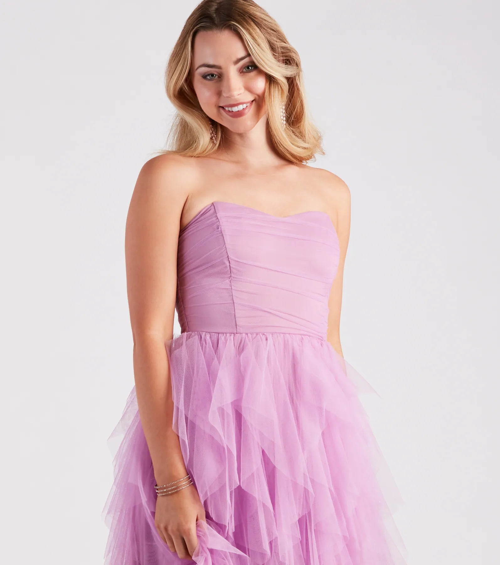 Ariana Strapless Ruffled Mesh Formal Dress