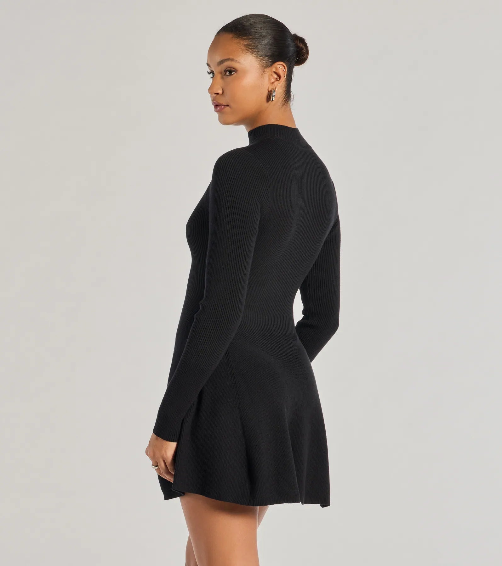 Cute And Cozy Mock Neck Knit Skater Dress