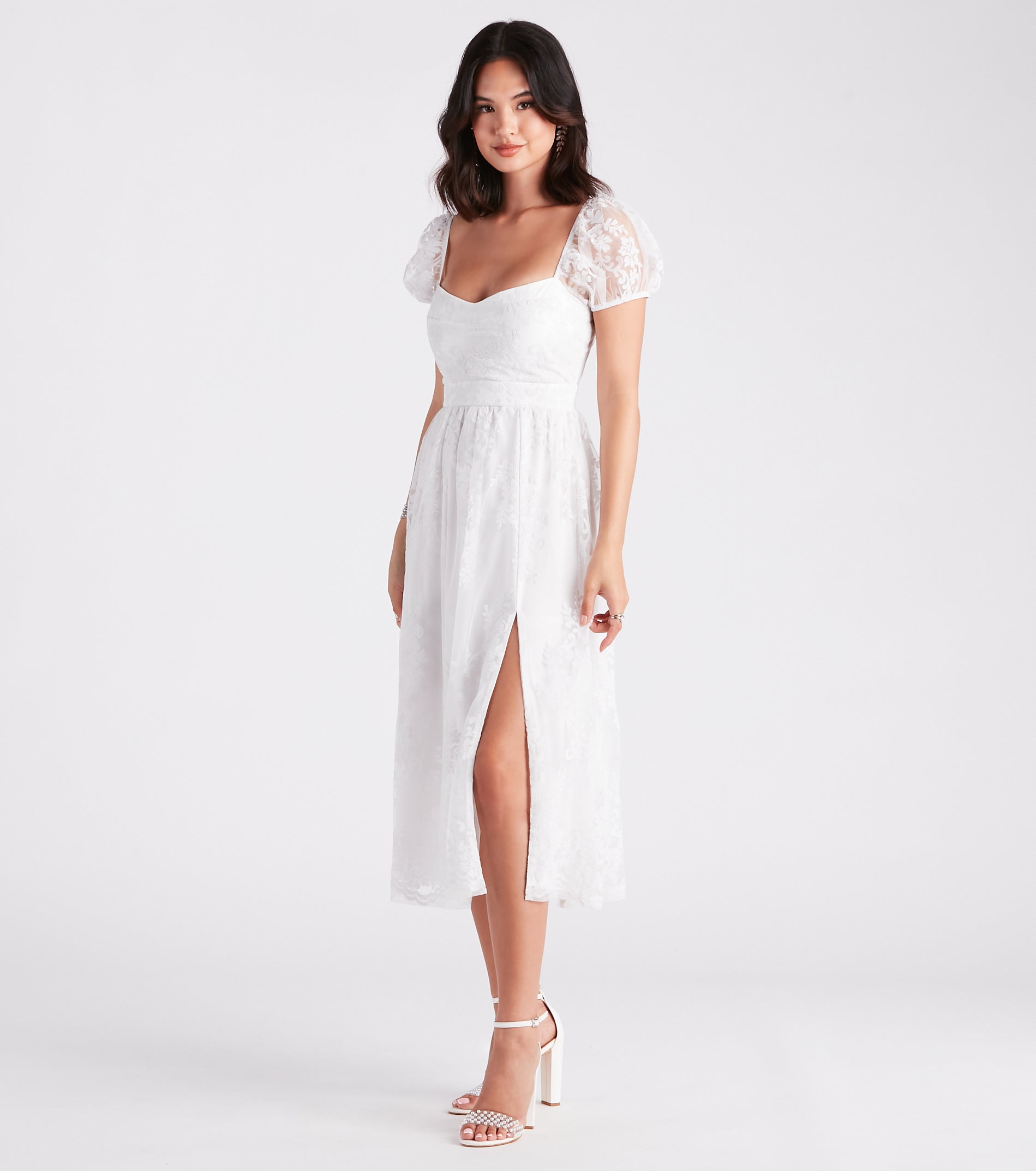 Mary Formal Flocked Velvet A-Line Midi Dress