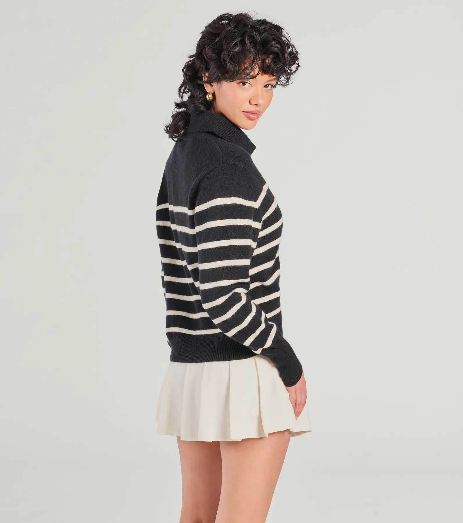 Stylish Stripes Collared Knit Sweater