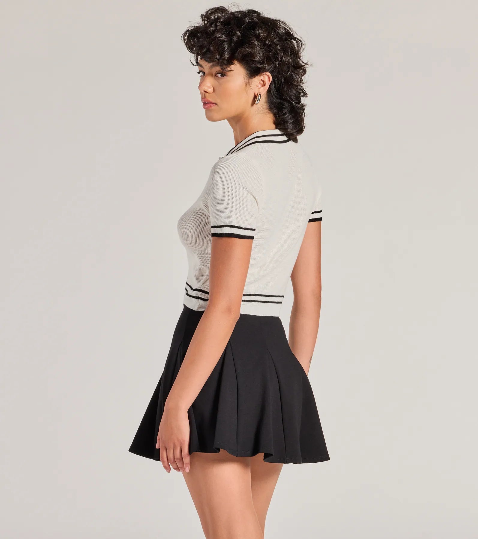 Cute Status Striped Polo Crop Top