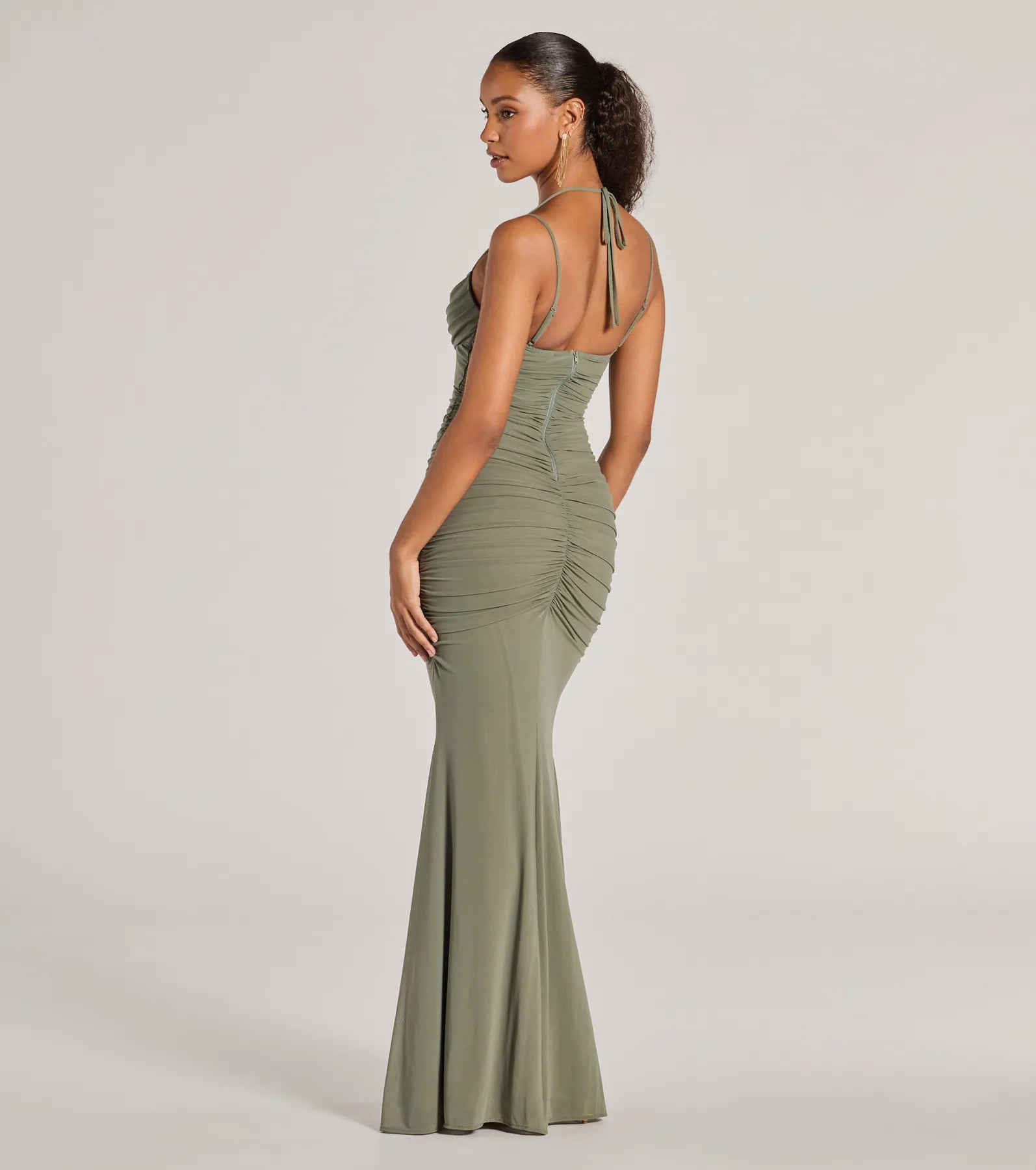 Jae Formal Mesh Ruched Mermaid Long Dress