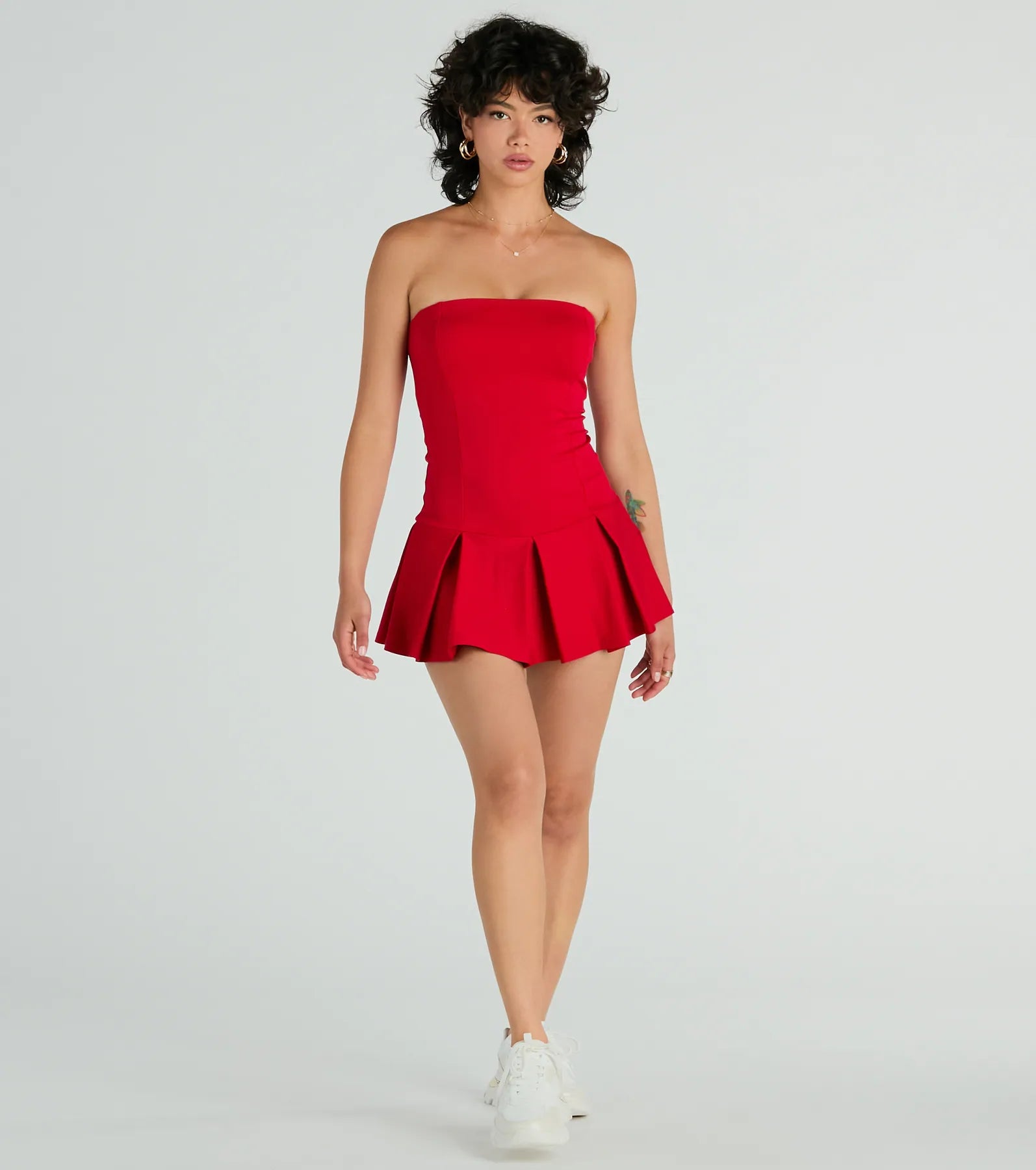 All The Likes Strapless Pleated Ponte Romper