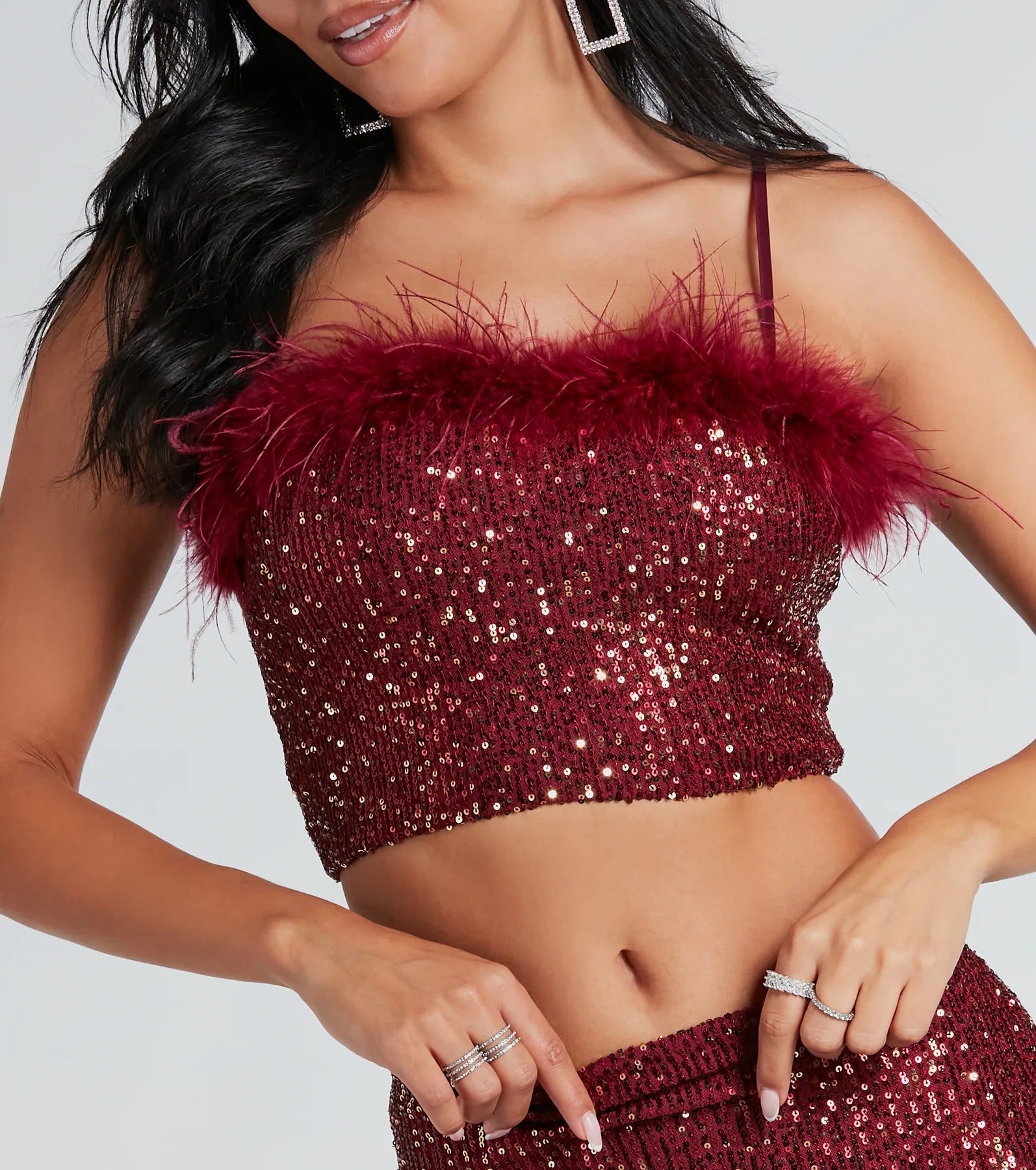 Save A Dance Sequin Marabou Crop Top