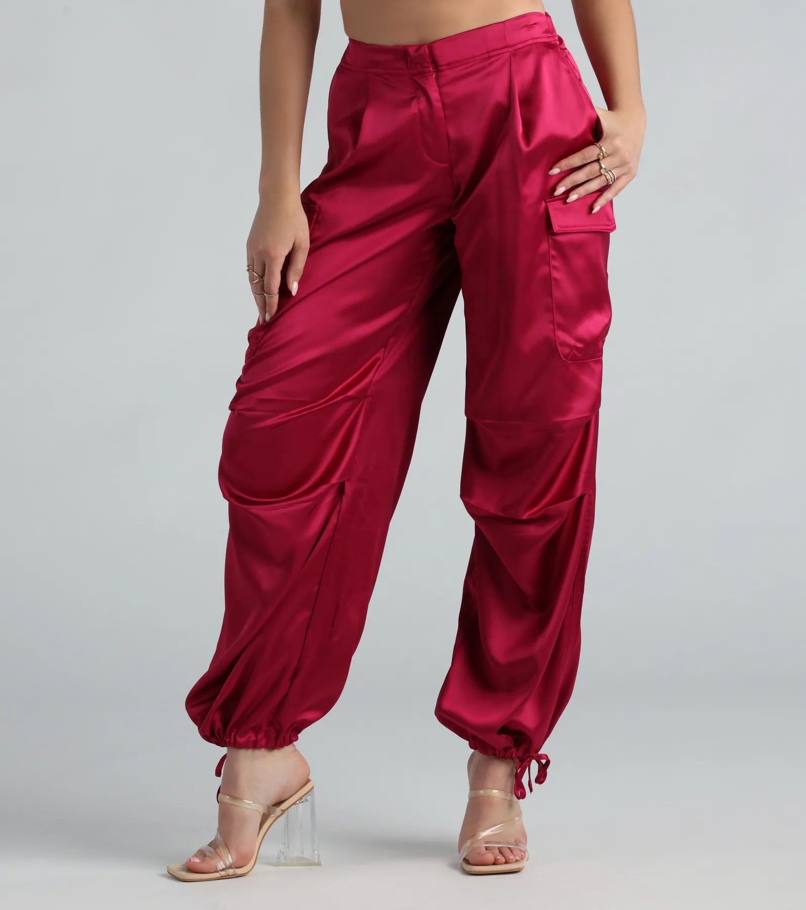 Pulling Strings Satin High-Rise Cargo Pants