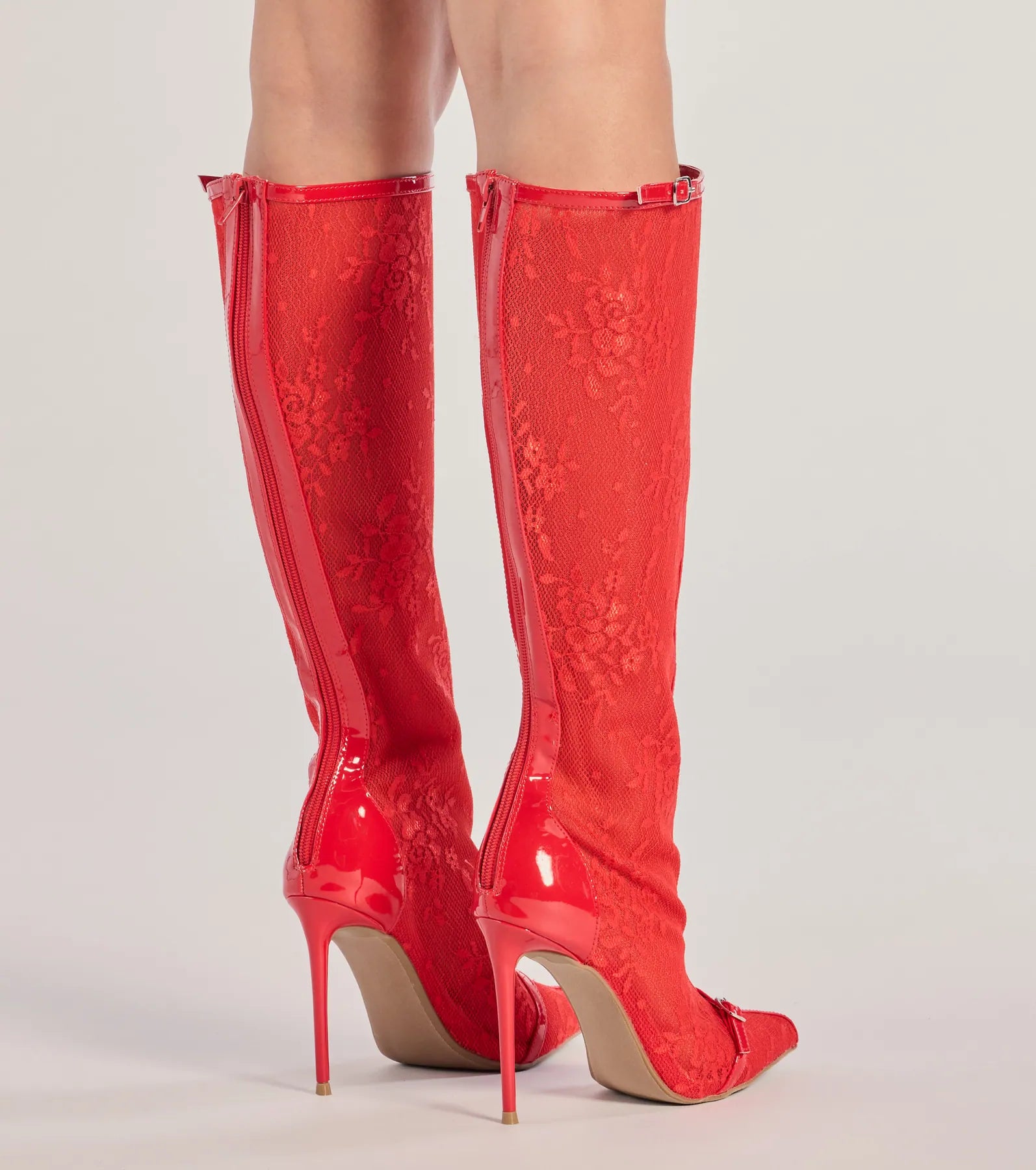 Sultry Strut Sheer Lace Under-The-Knee Boots