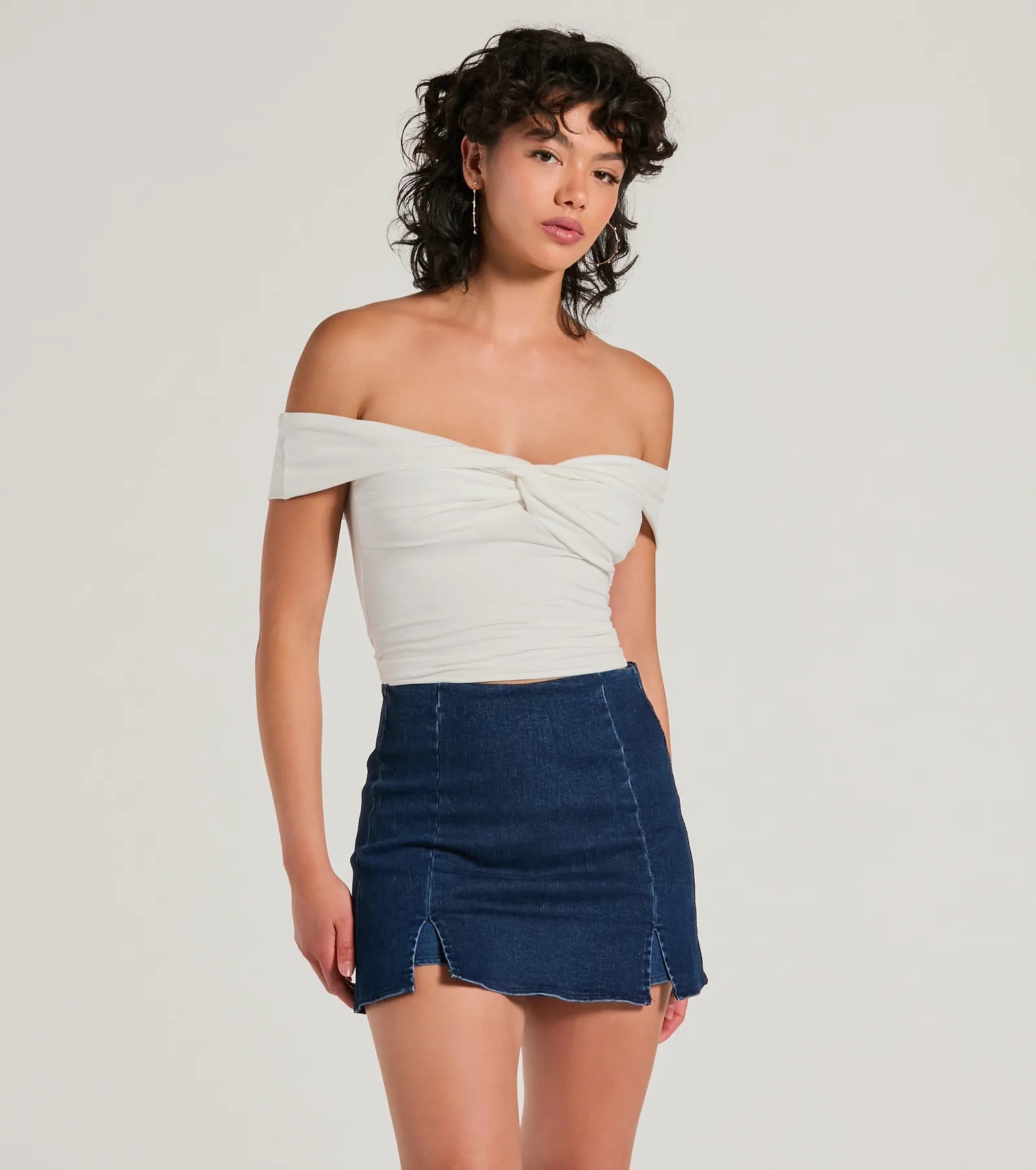 Trendy Twist-Front Off-The-Shoulder Crop Top