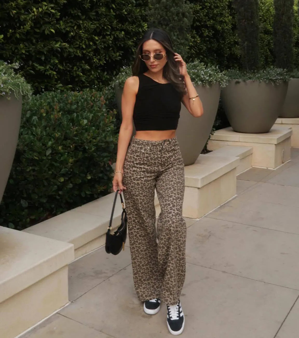 Wildly Chic Mid-Rise Leopard Print Baggy Pants