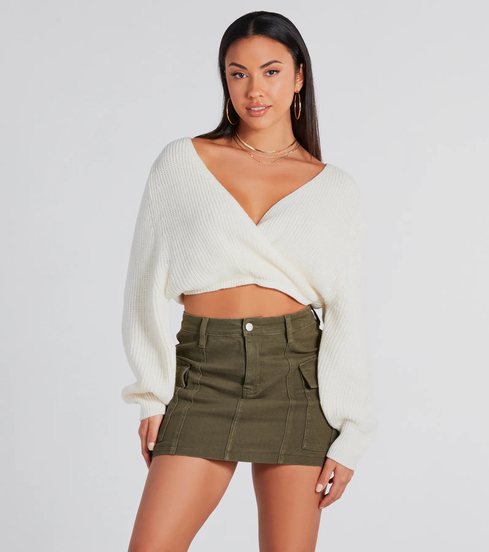 Classic Cozy Surplice Cropped Sweater