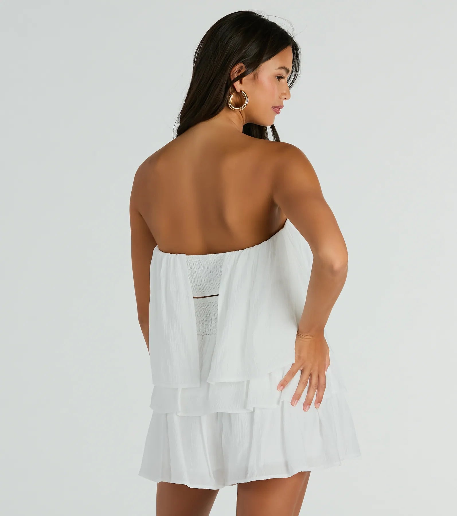 Poolside Vacay Strapless Ruffled Romper