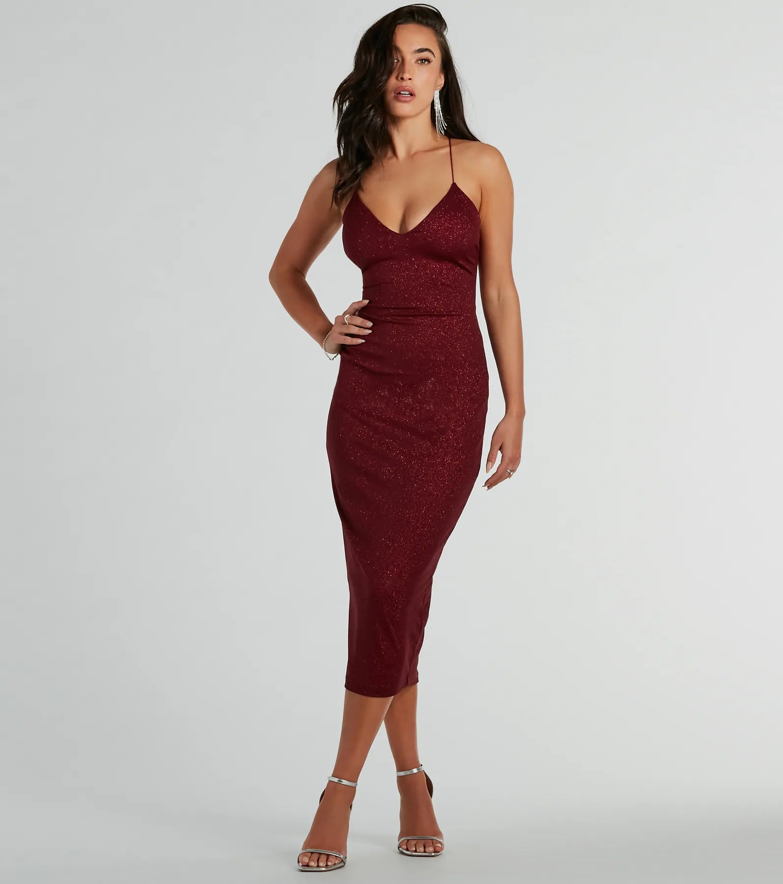 Lynn Strappy Back Glitter Midi Formal Dress