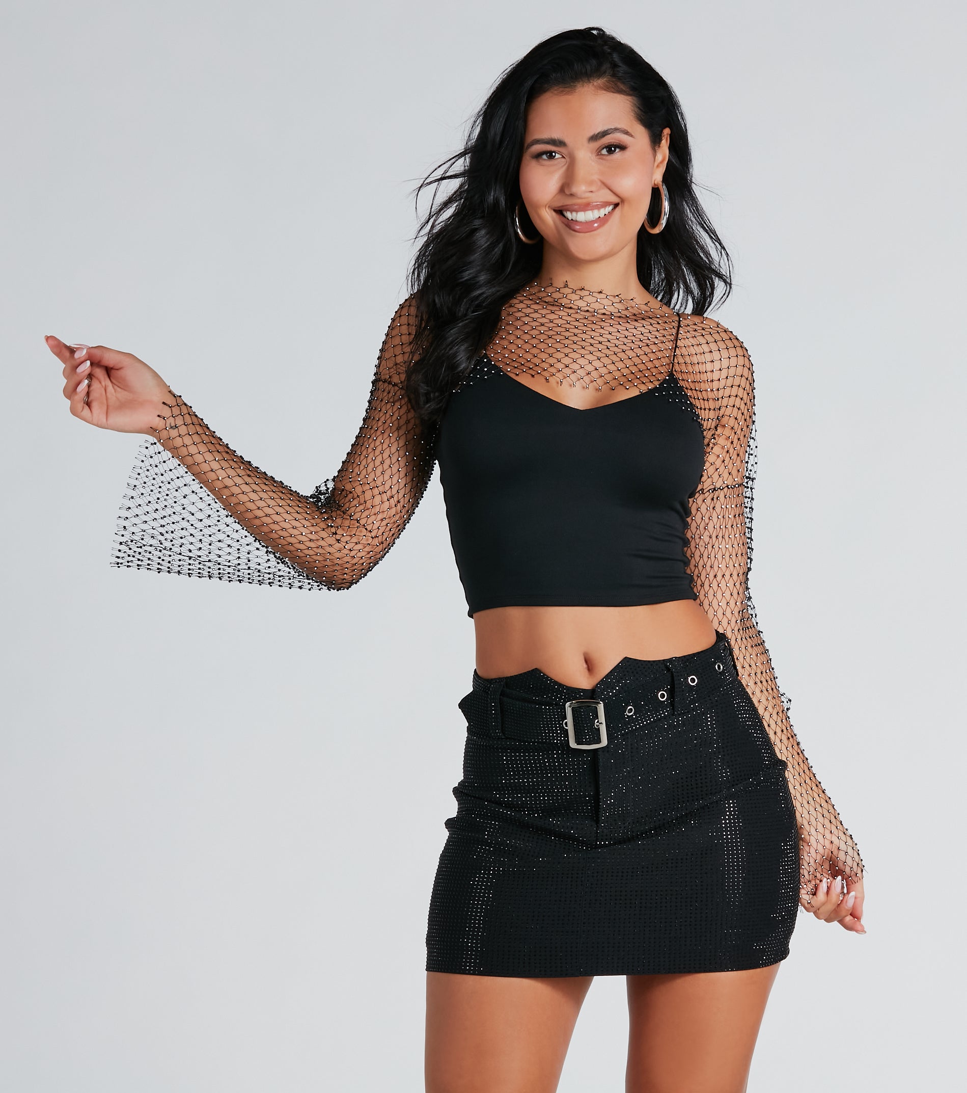 Dazzling Personality Rhinestone Fishnet Topper