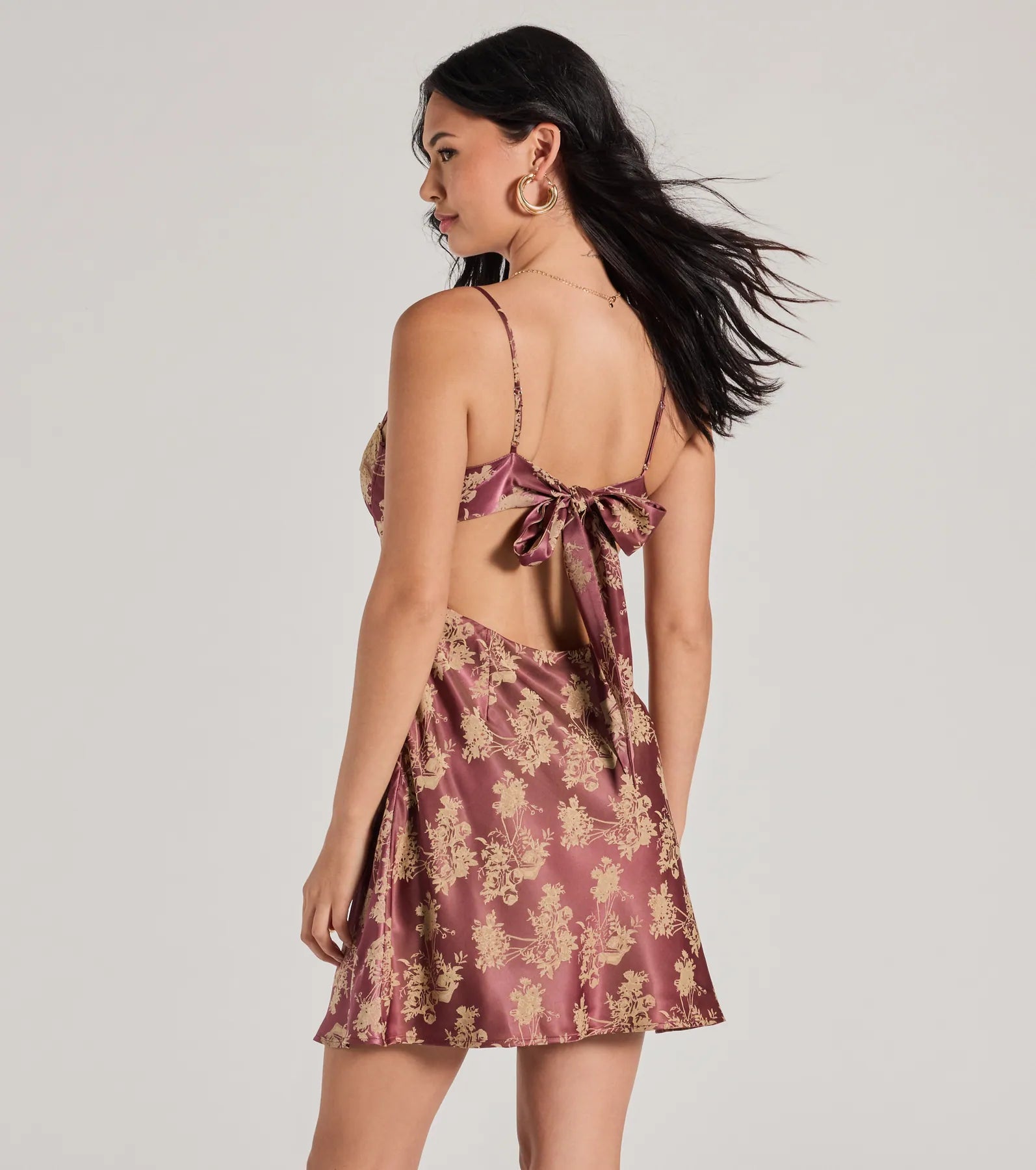 Tied To You Lace Trim A-Line Floral Satin Dress