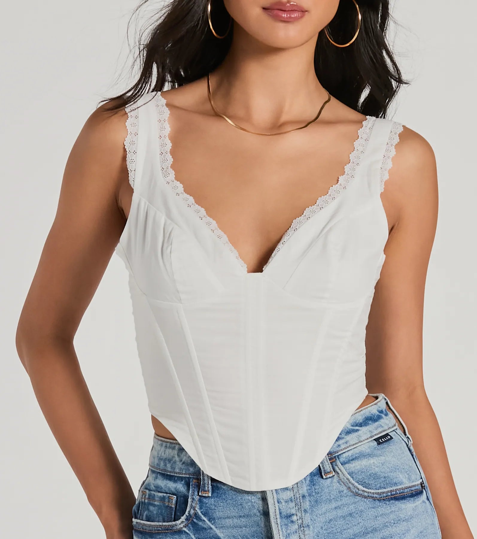 Angelic Cutie V-Neck Lace Trim Corset Top