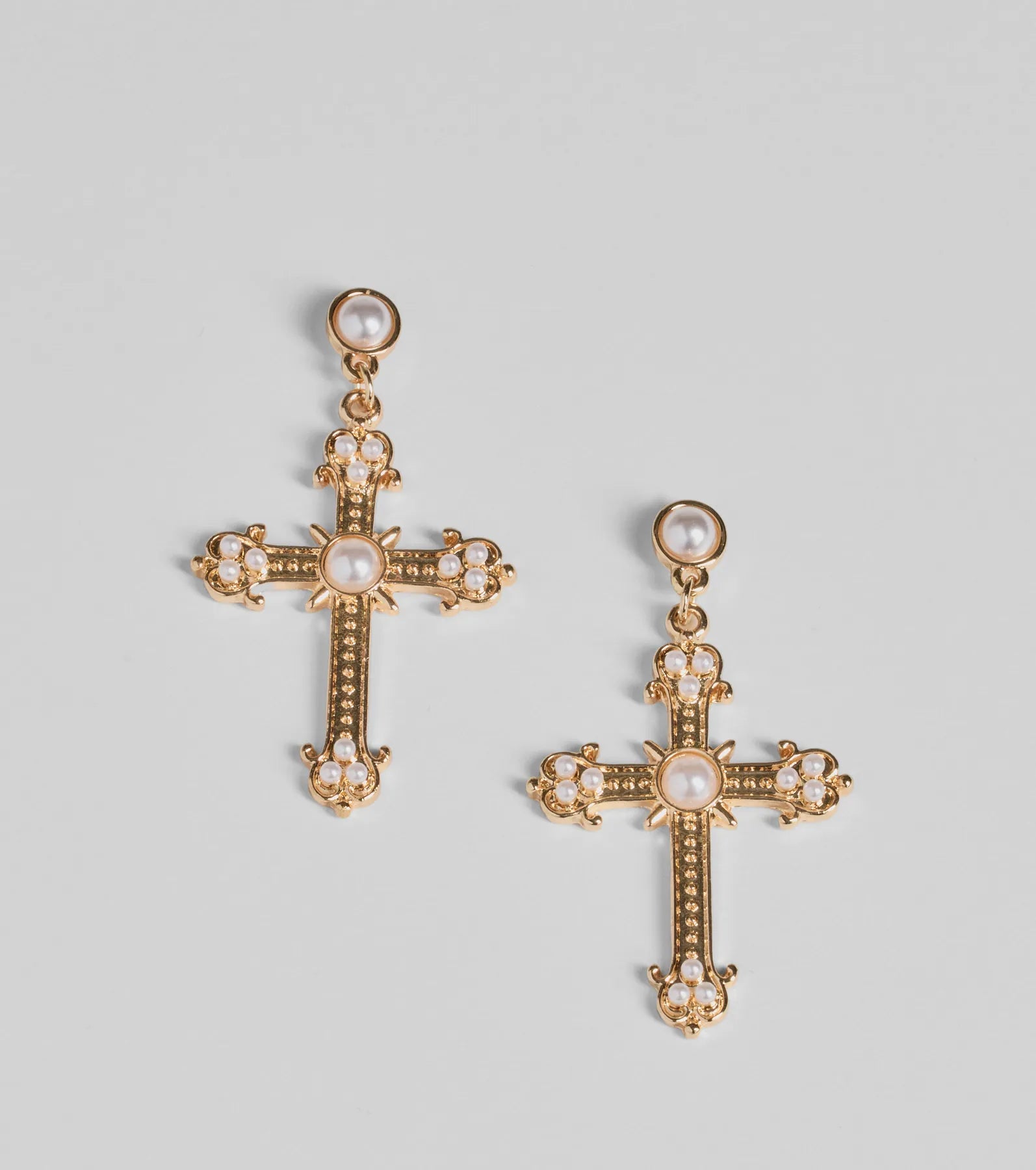 Blessed All Day Faux Pearl Cross Earrings