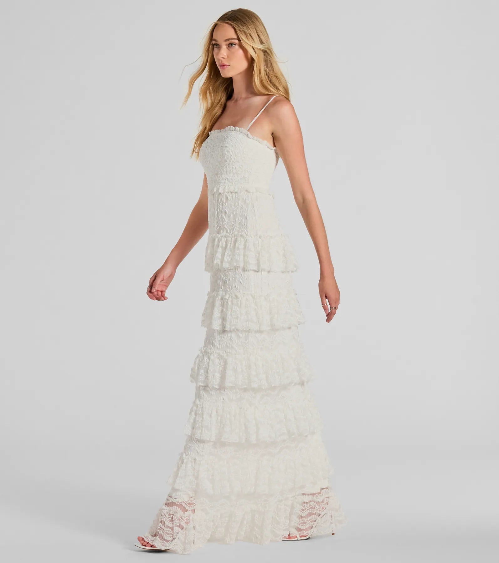 Follow Your Heart Sleeveless Ruffled Lace Maxi Dress