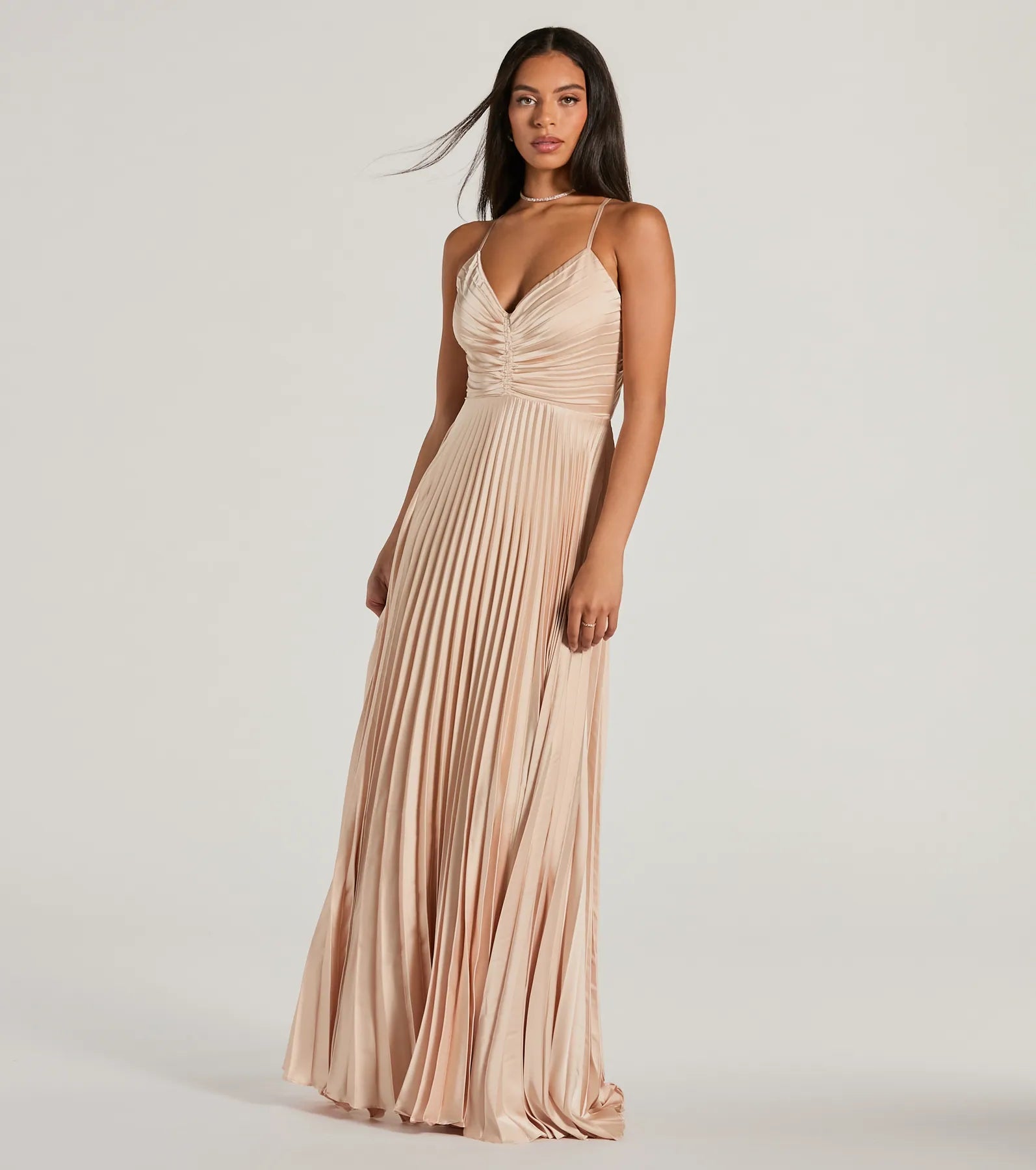 Charlie Lace-Up A-Line Pleated Satin Formal Dress