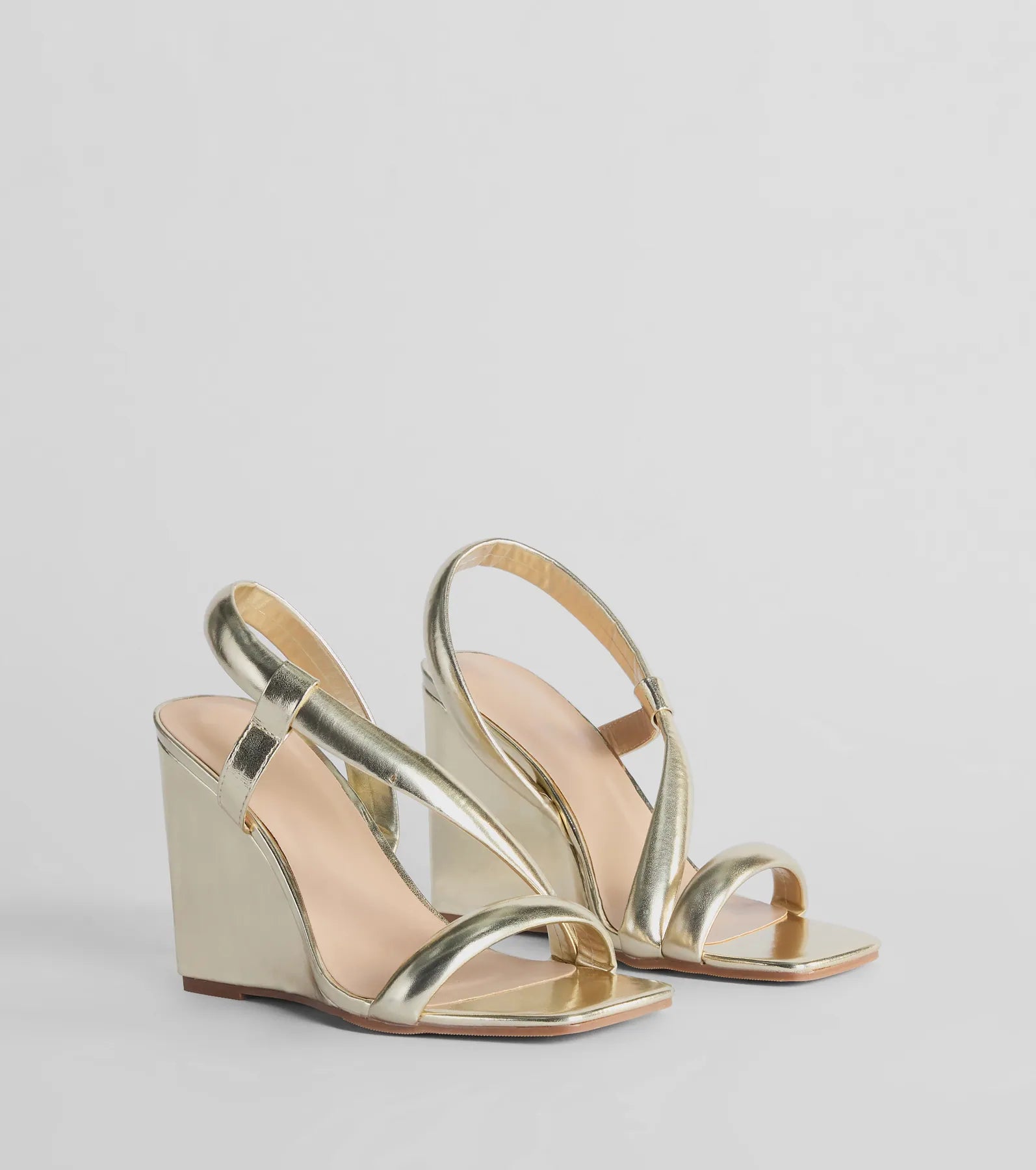 Glam Accent Strappy Metallic Faux Leather Wedges