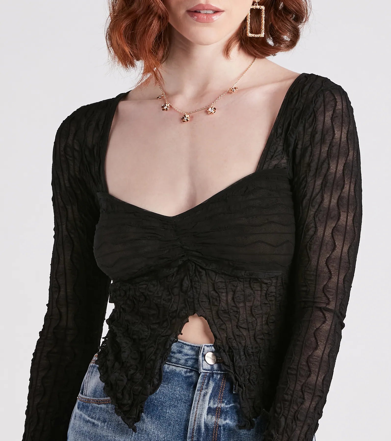 Don't Tempt Me Textured Slit Crop Top