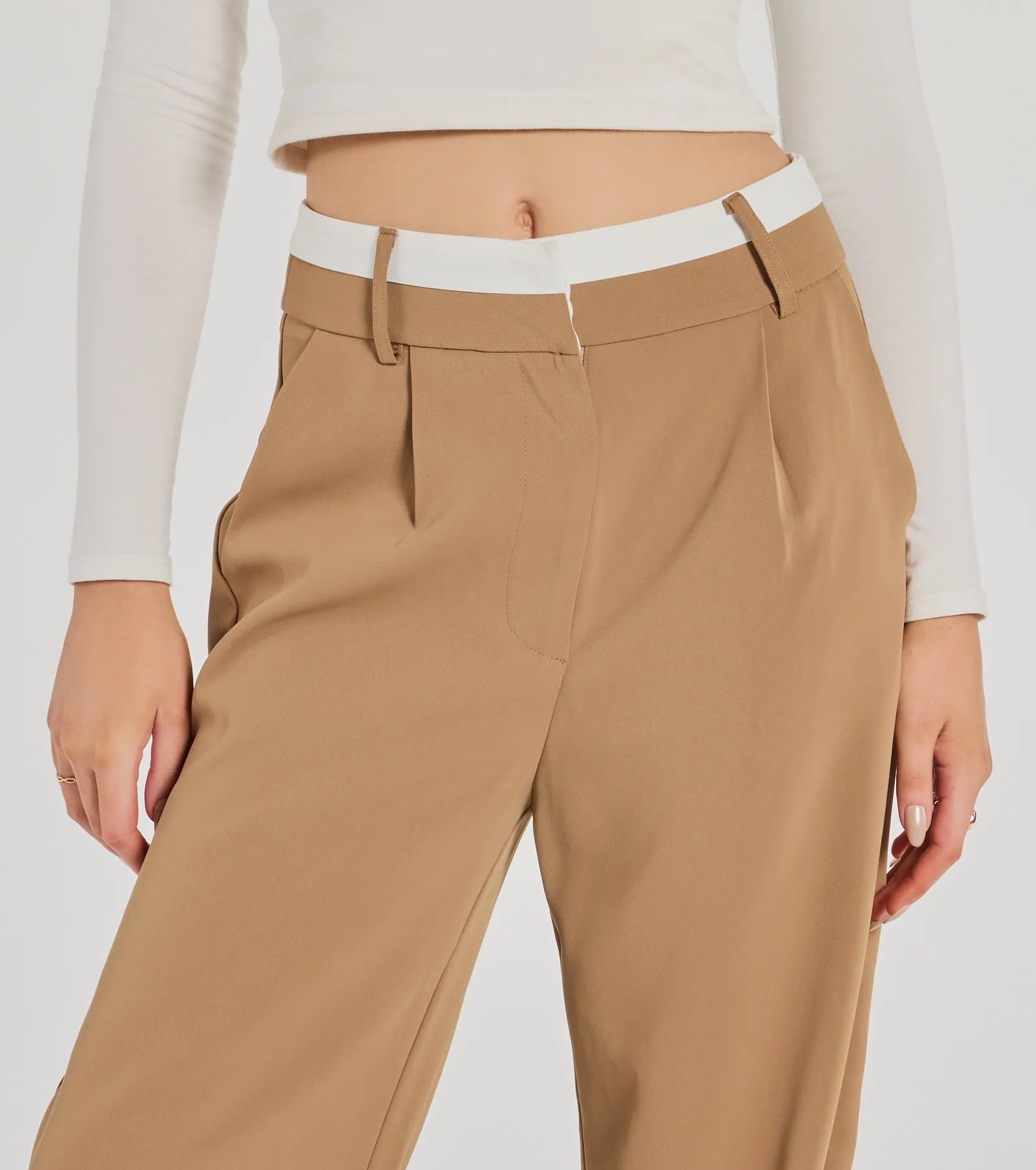 Polished Perfection Contrast Waist Pants