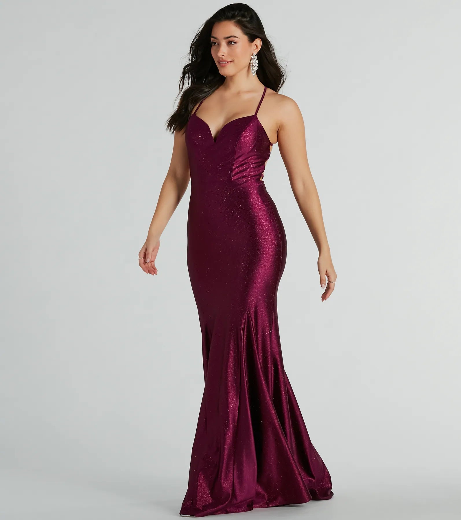 Mindy Strappy Back Mermaid Satin Glitter Dress