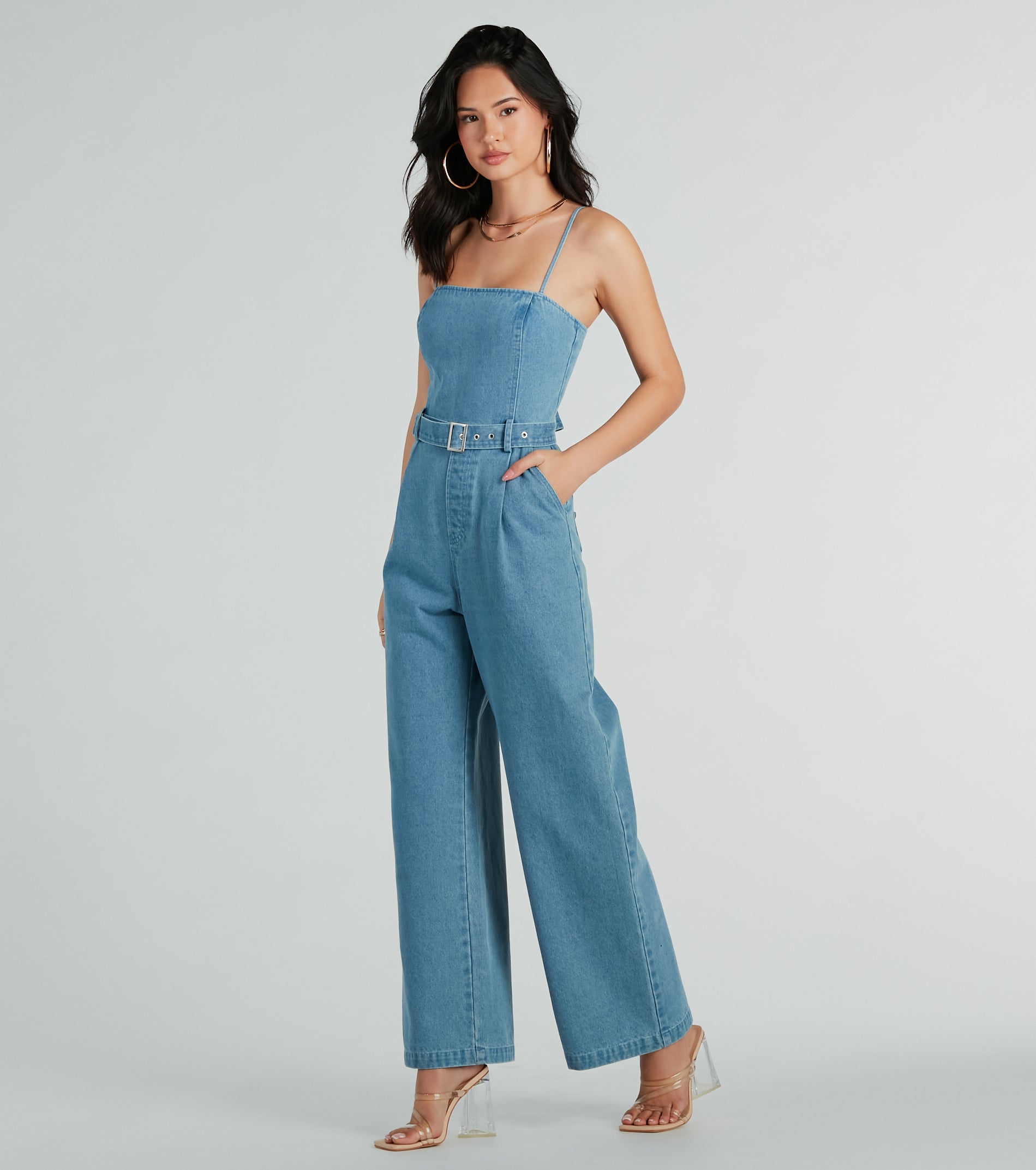 Style Goals Belted Wide-Leg Denim Jumpsuit