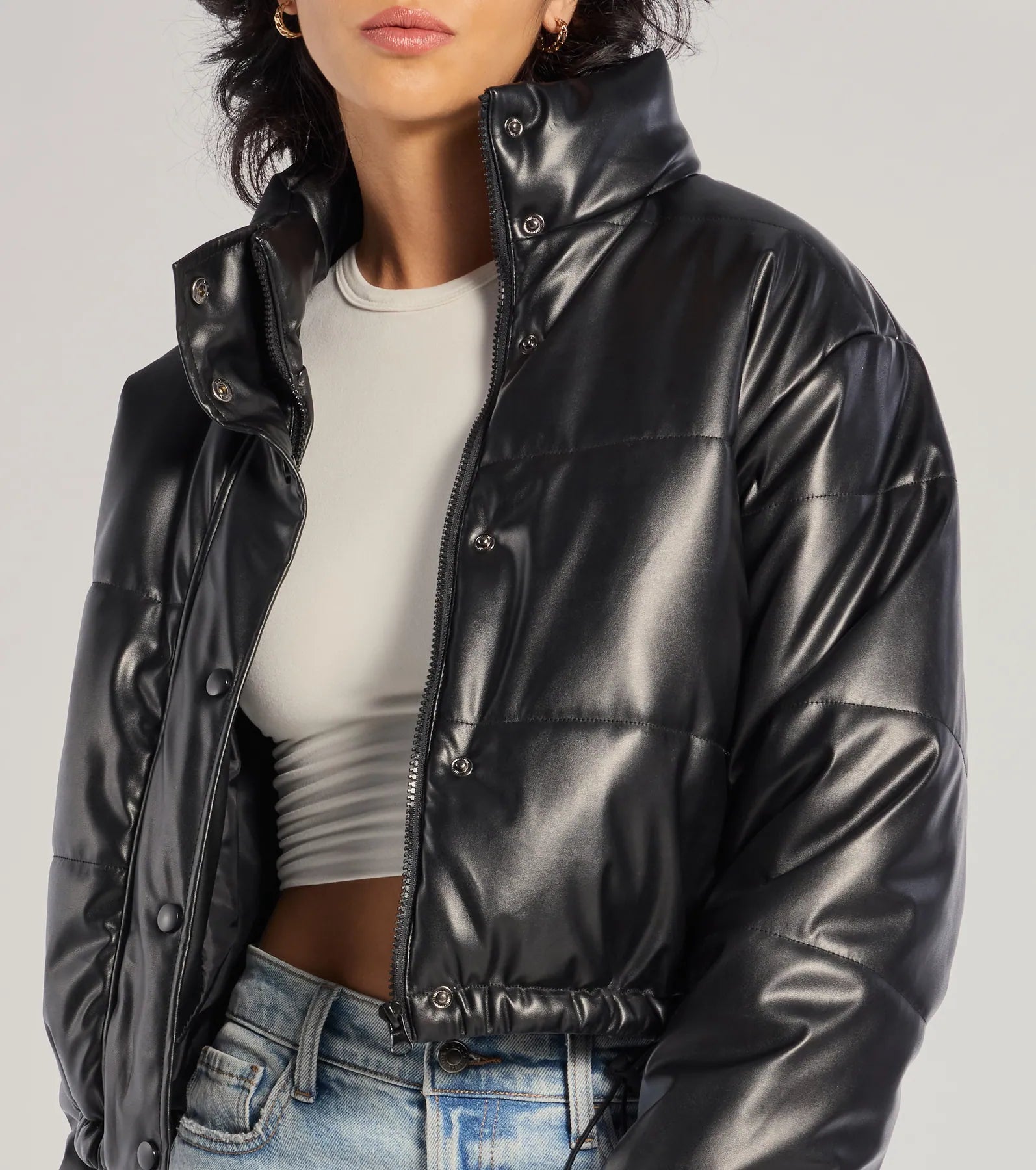 Sleek And Cozy Faux Leather Puffer Jacket