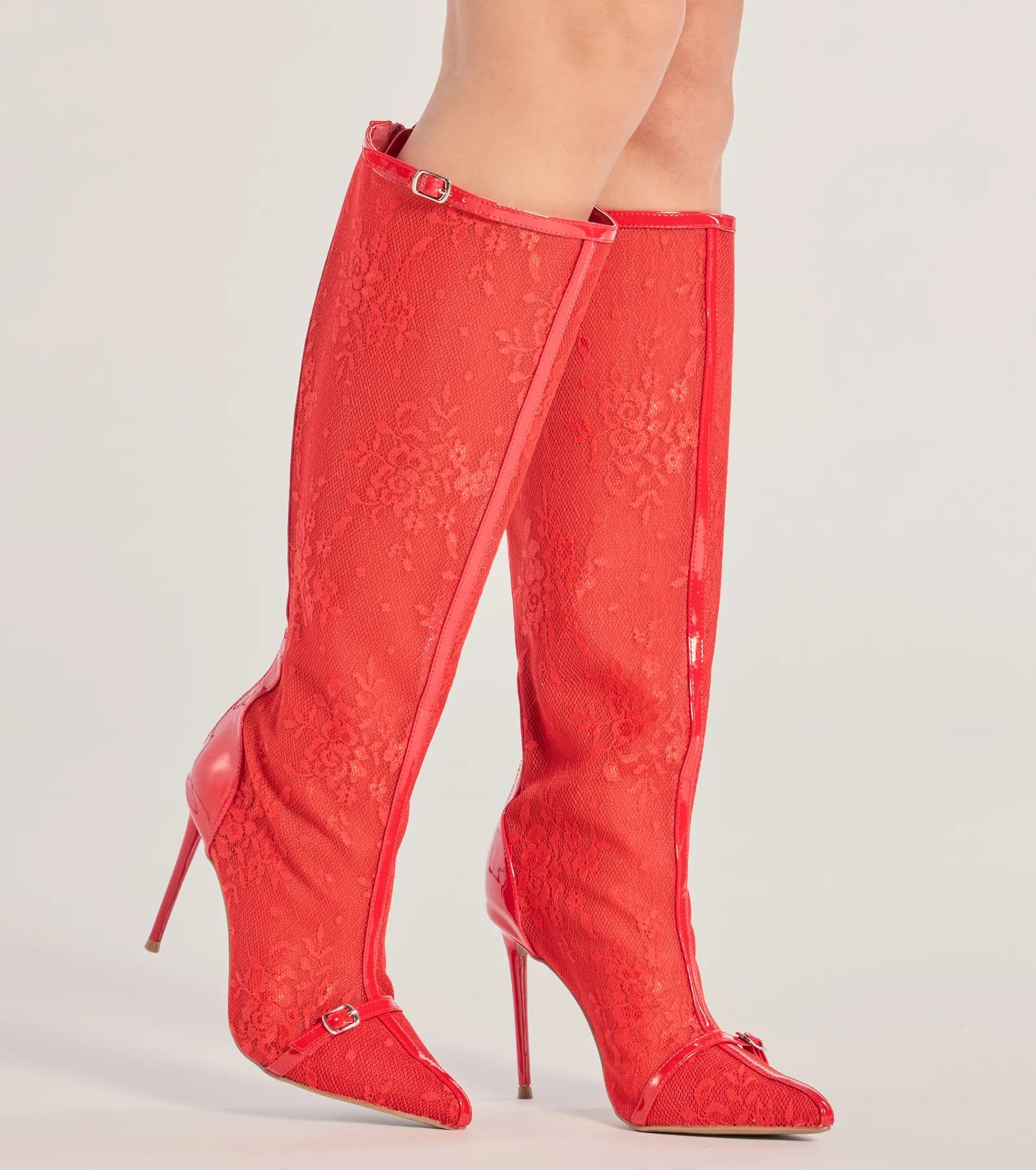 Sultry Strut Sheer Lace Under-The-Knee Boots