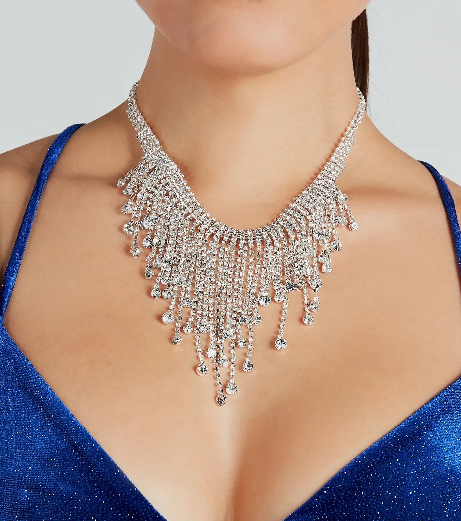 Exquisite Statement Rhinestone Fringe Necklace