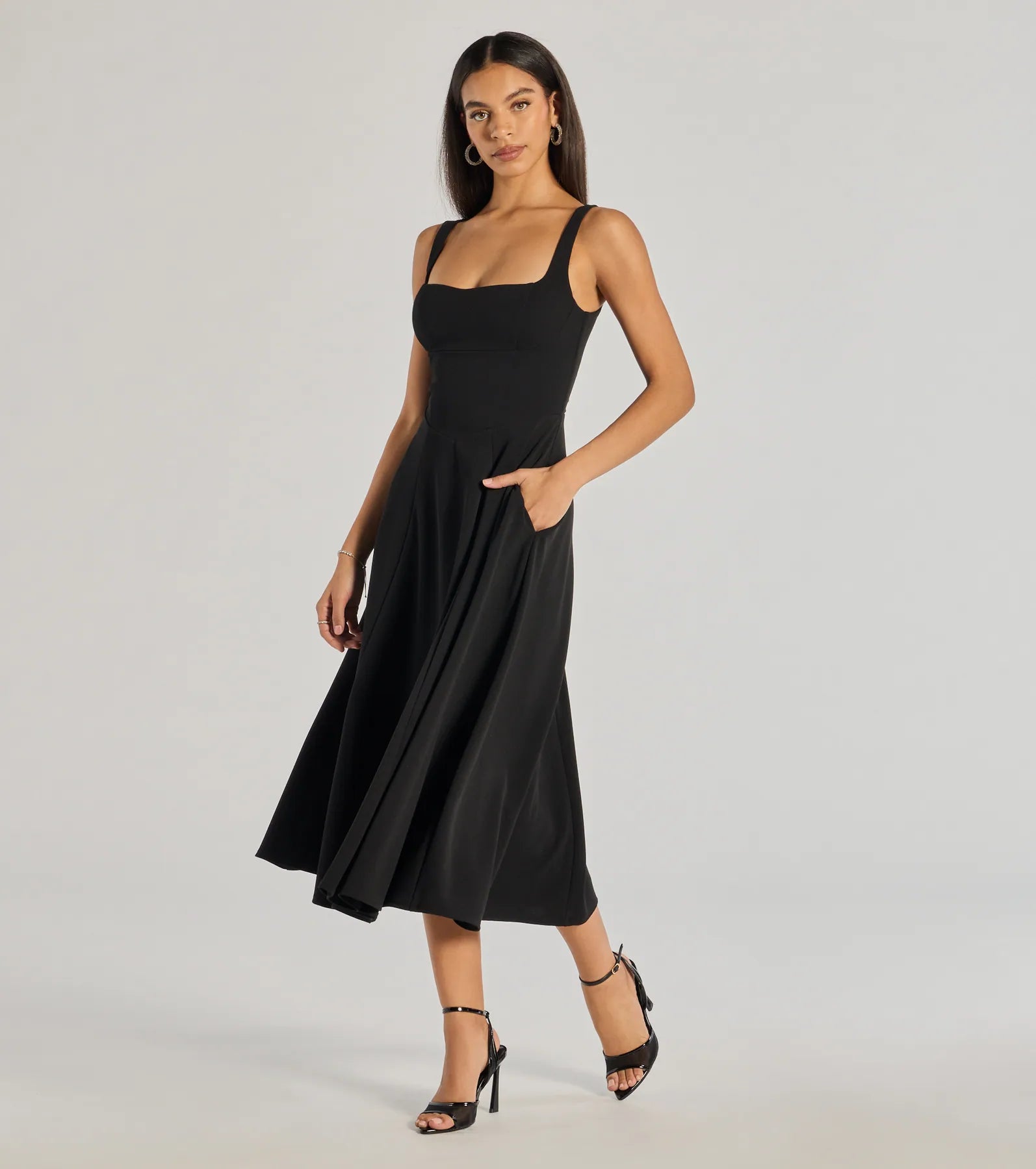 Silvia Lace-Up Fit And Flare Midi Crepe Dress