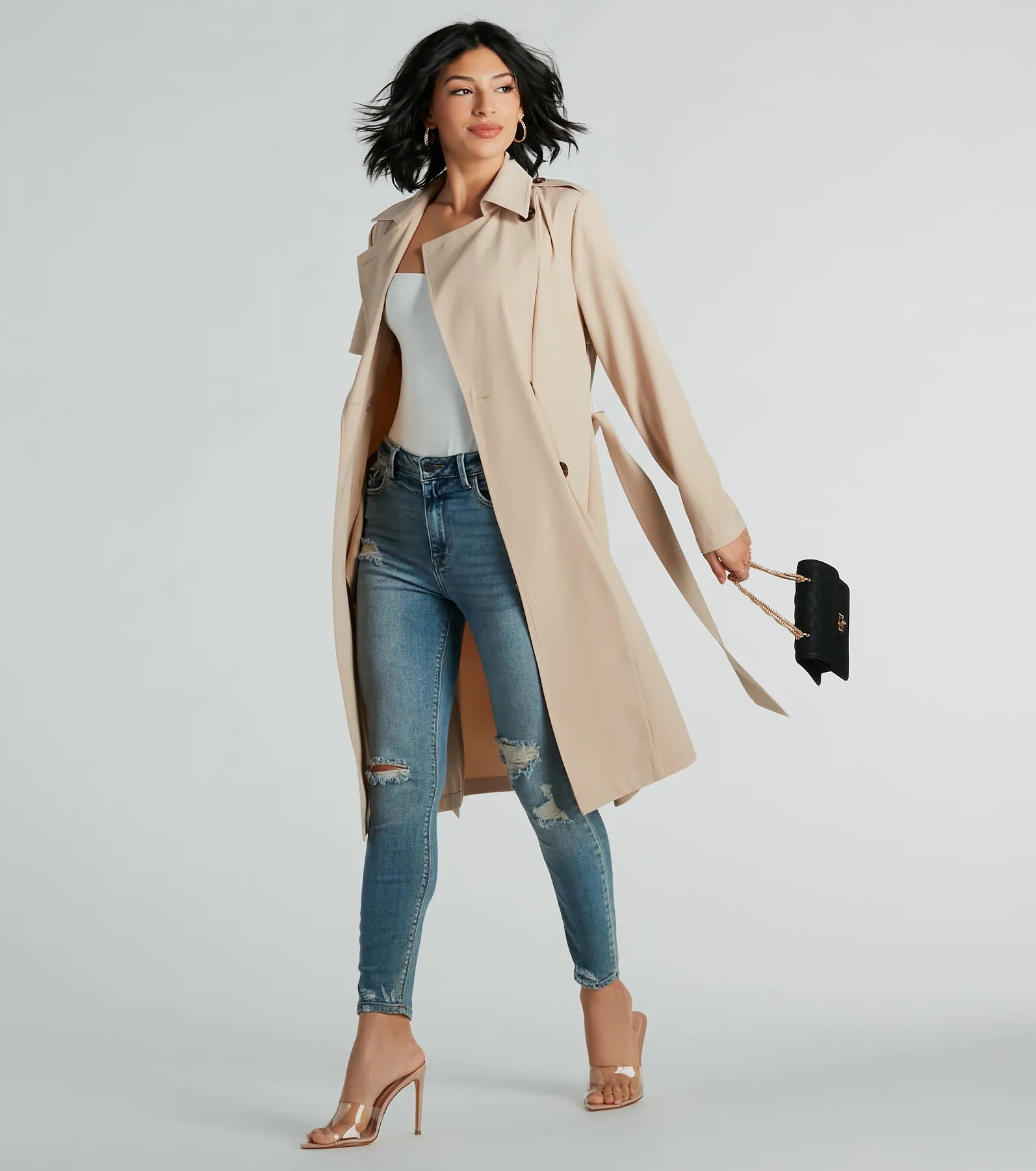 Statement Piece Tie-Waist Woven Trench Coat