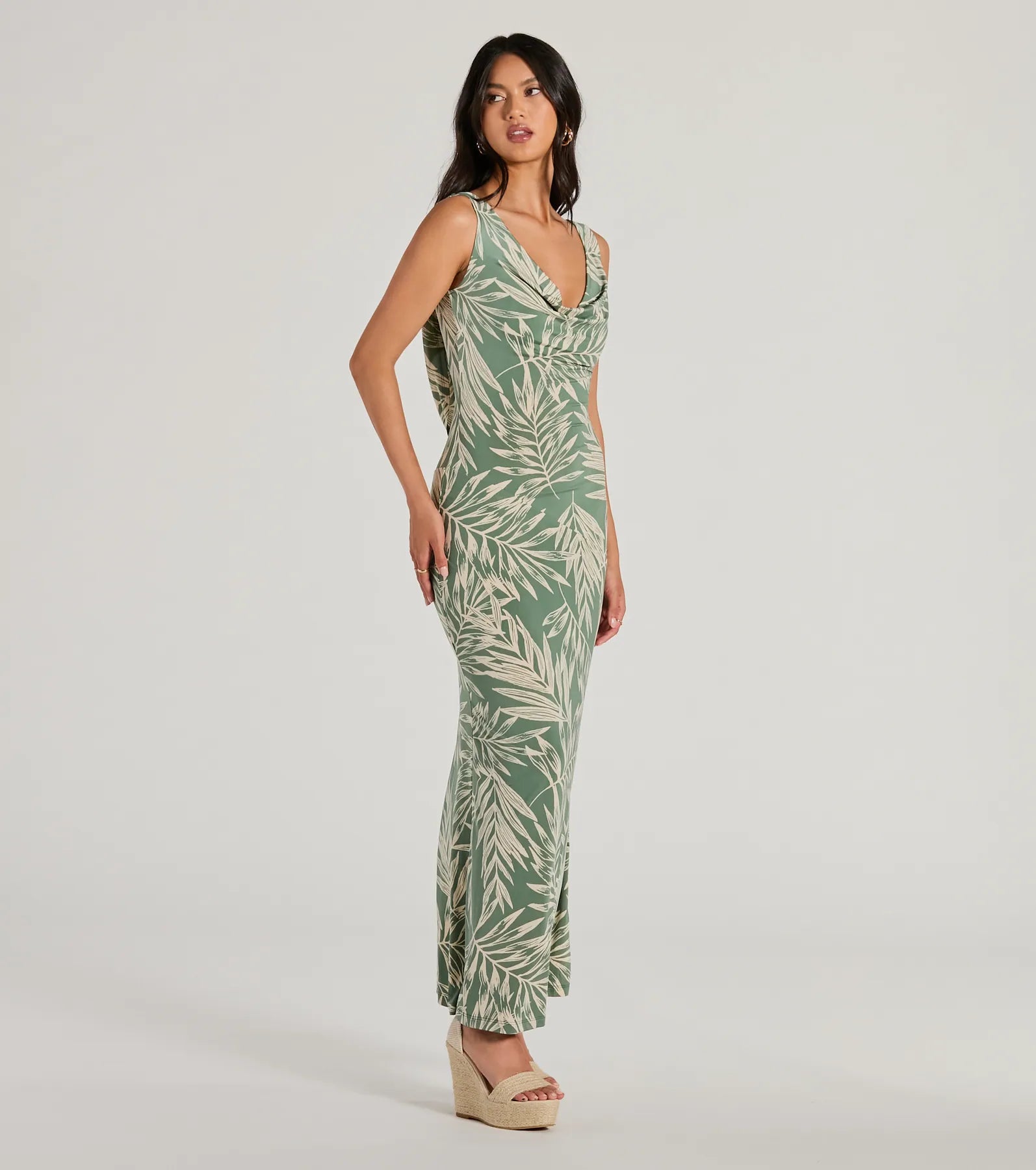 Fabulous Destination Tropical Cowl Neck Maxi Dress