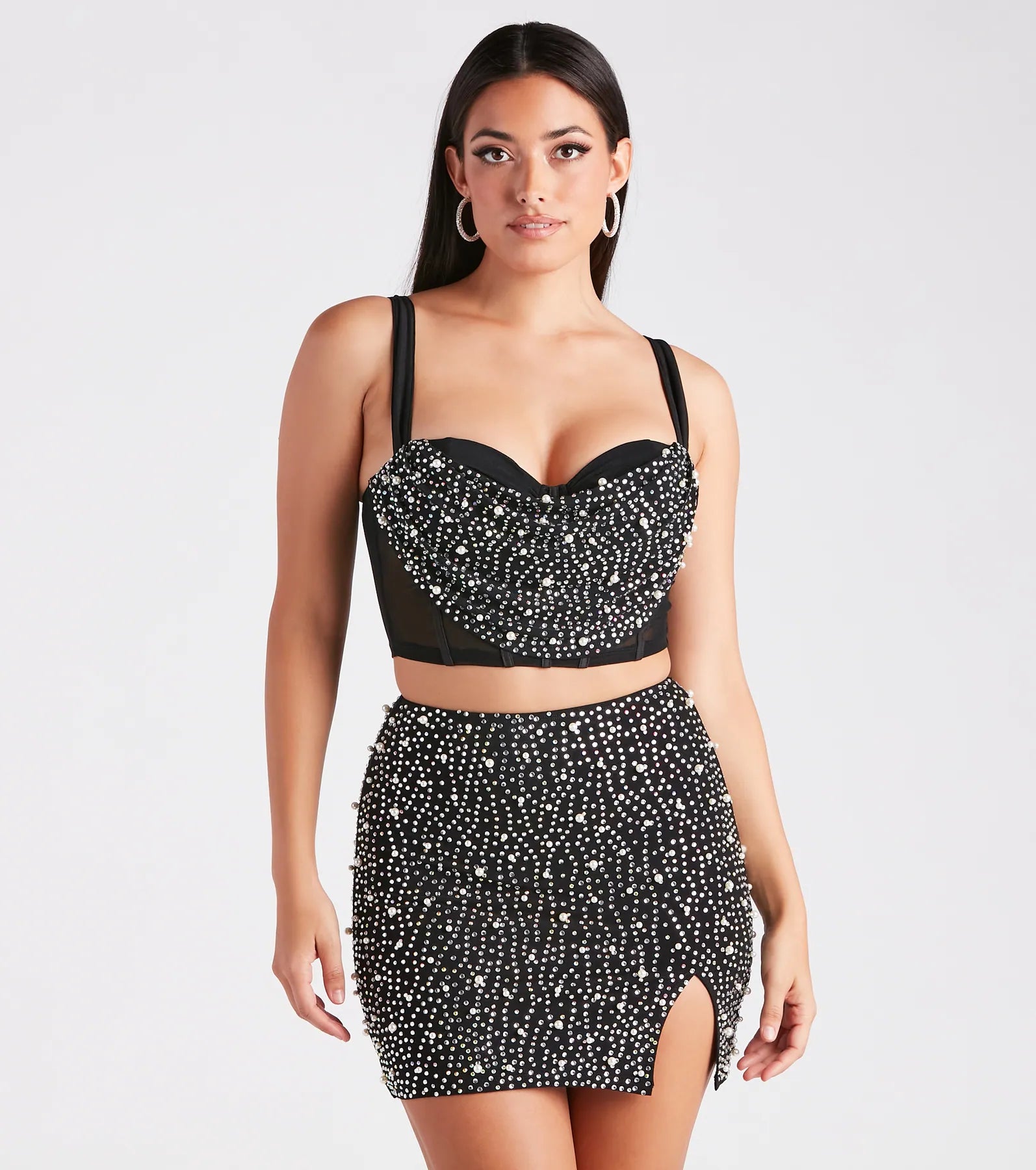 Iconic Glamour Rhinestone And Pearl Bustier Top