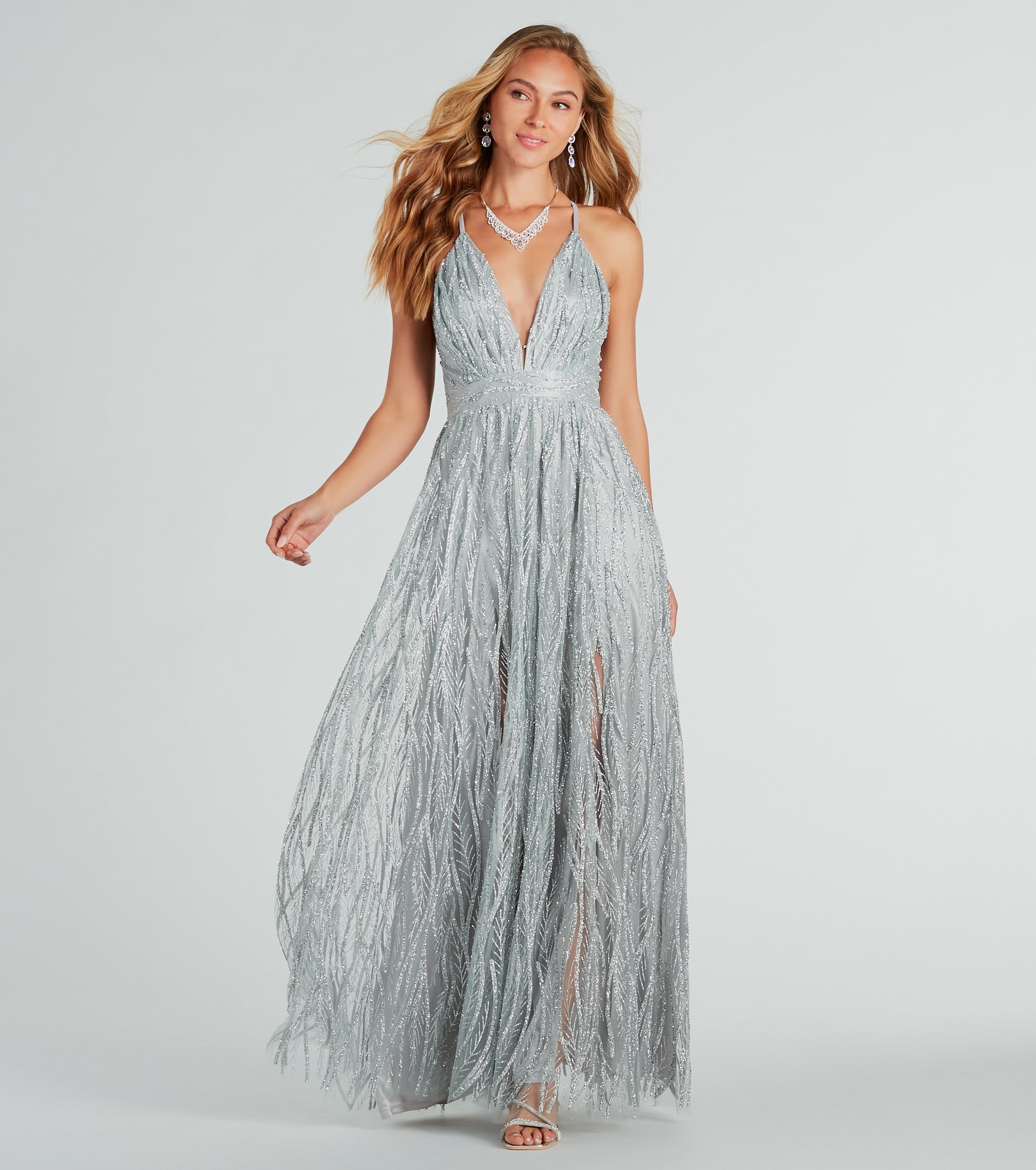 Azel Formal Glitter Tulle A-Line Long Dress