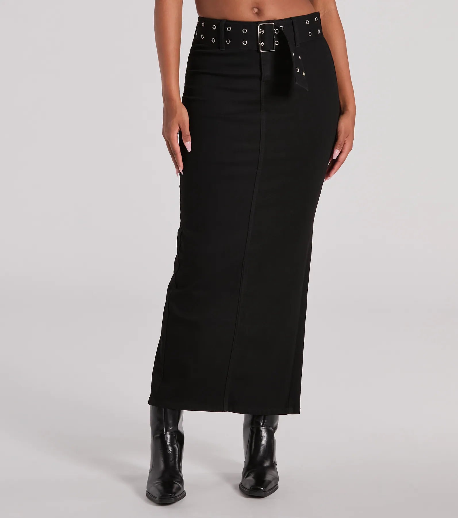 Exceptionally Cool High-Rise Belted Denim Maxi Skirt