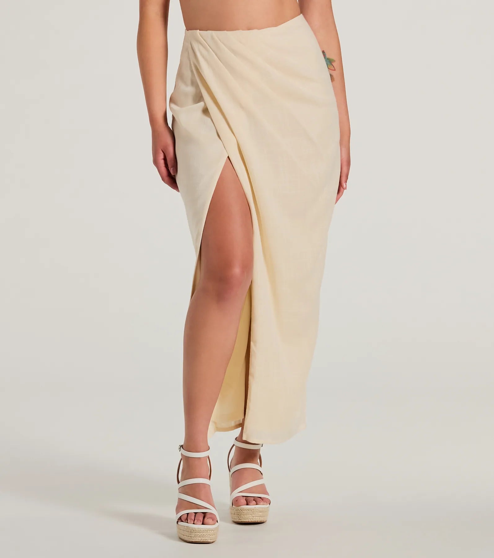 Summer Chic High-Rise Wrap-Slit Midi Skirt