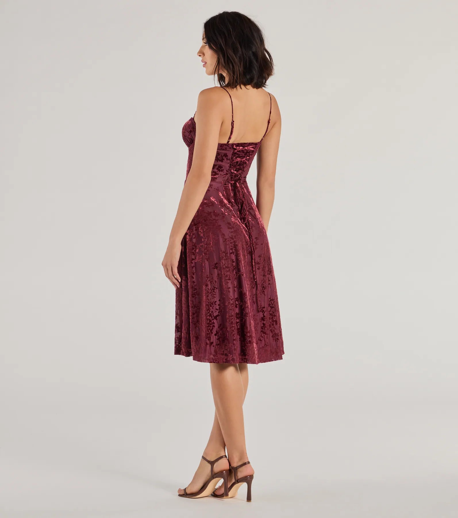 Floral Beauty Velvet Flocked Mesh Midi Dress